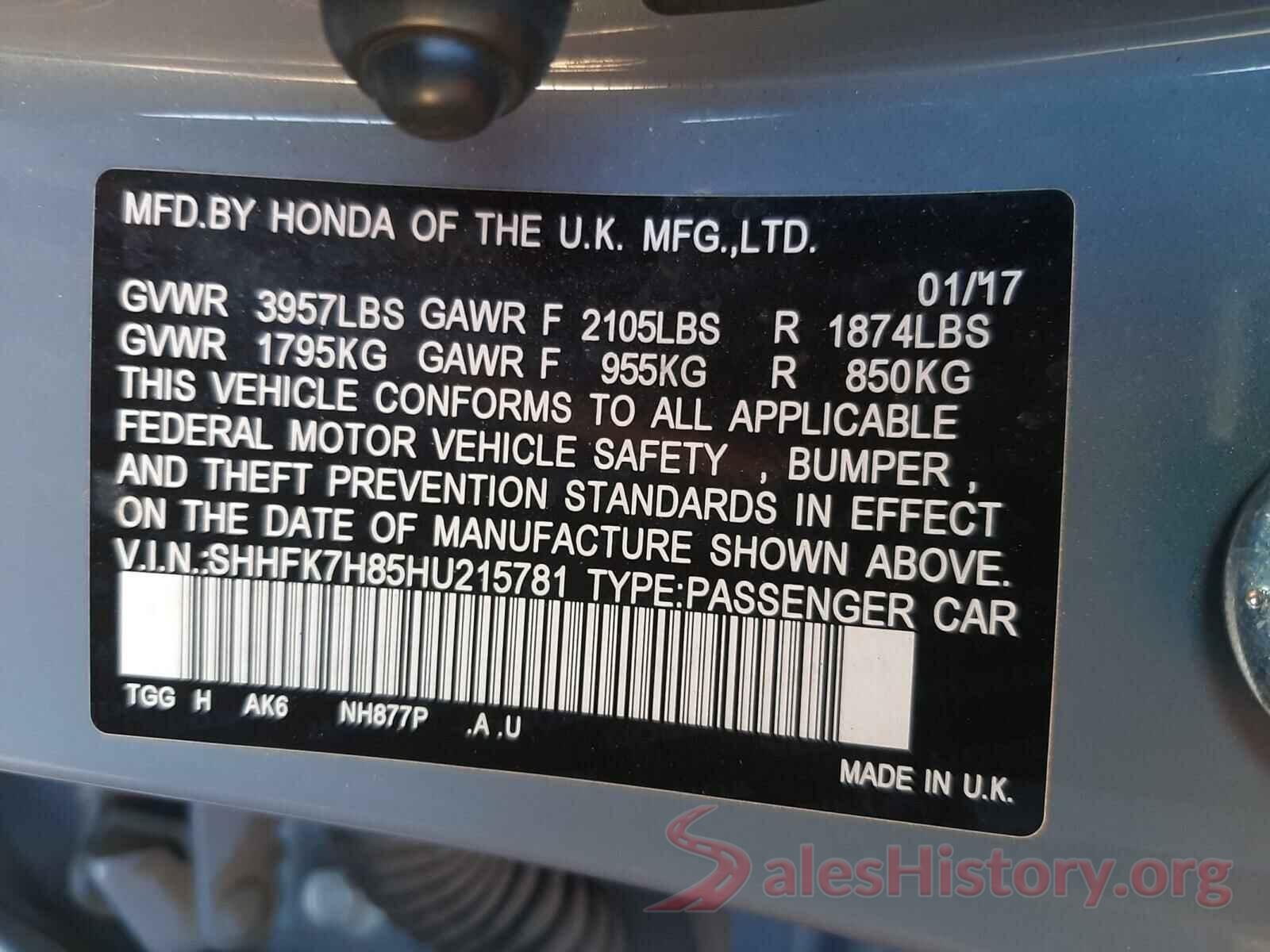 SHHFK7H85HU215781 2017 HONDA CIVIC