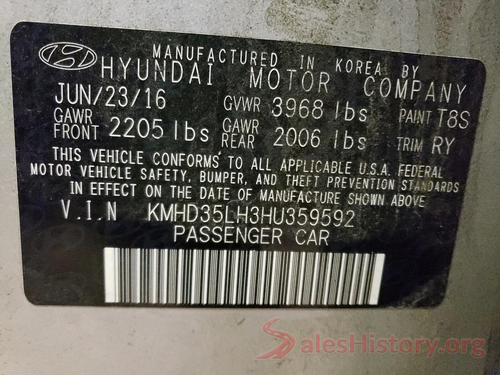 KMHD35LH3HU359592 2017 HYUNDAI ELANTRA