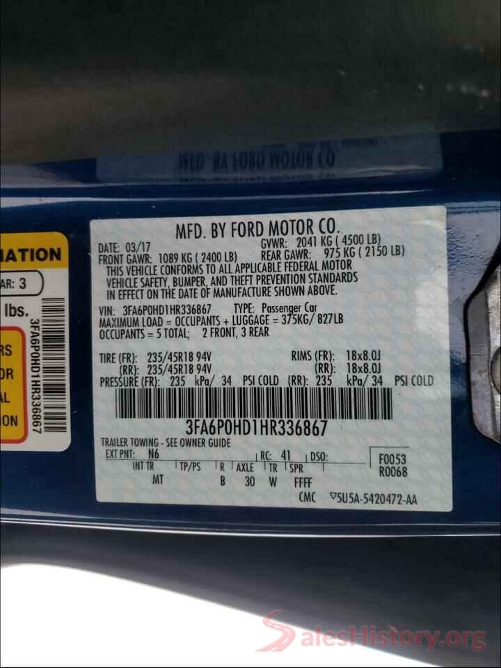 3FA6P0HD1HR336867 2017 FORD FUSION