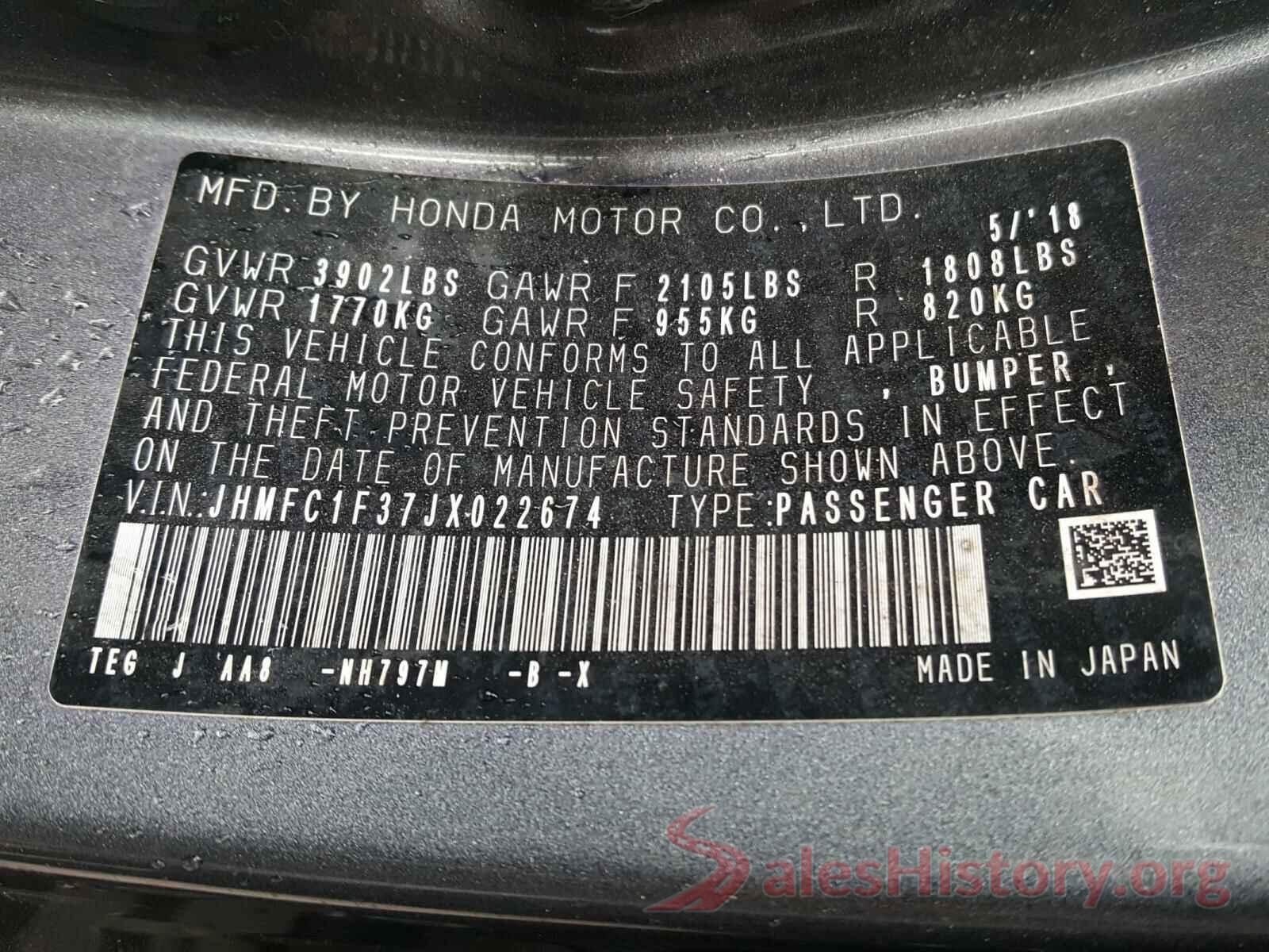 JHMFC1F37JX022674 2018 HONDA CIVIC