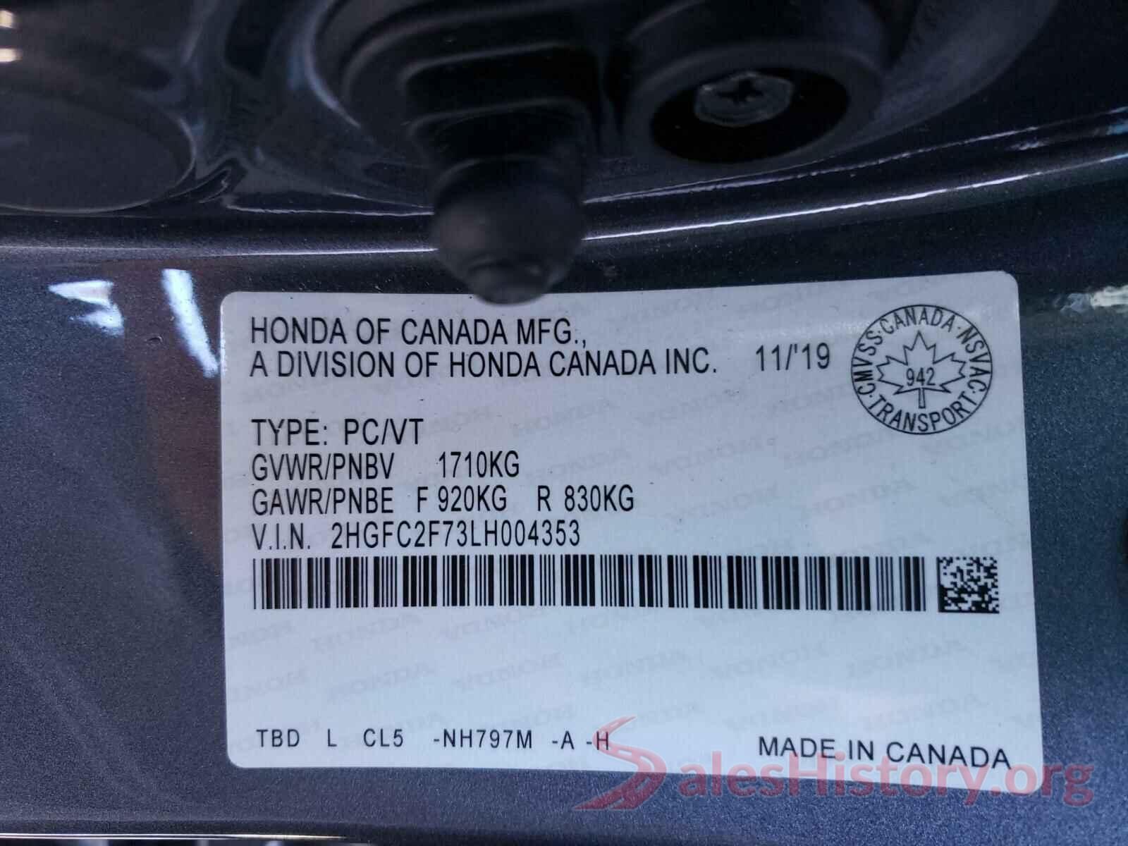 2HGFC2F73LH004353 2020 HONDA CIVIC