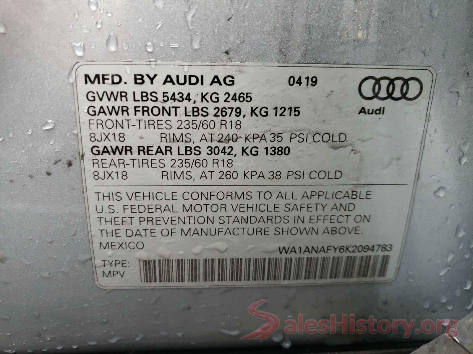 WA1ANAFY6K2094783 2019 AUDI Q5