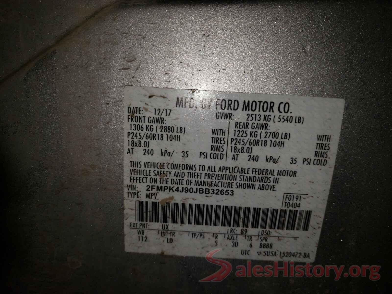 2FMPK4J90JBB32653 2018 FORD EDGE