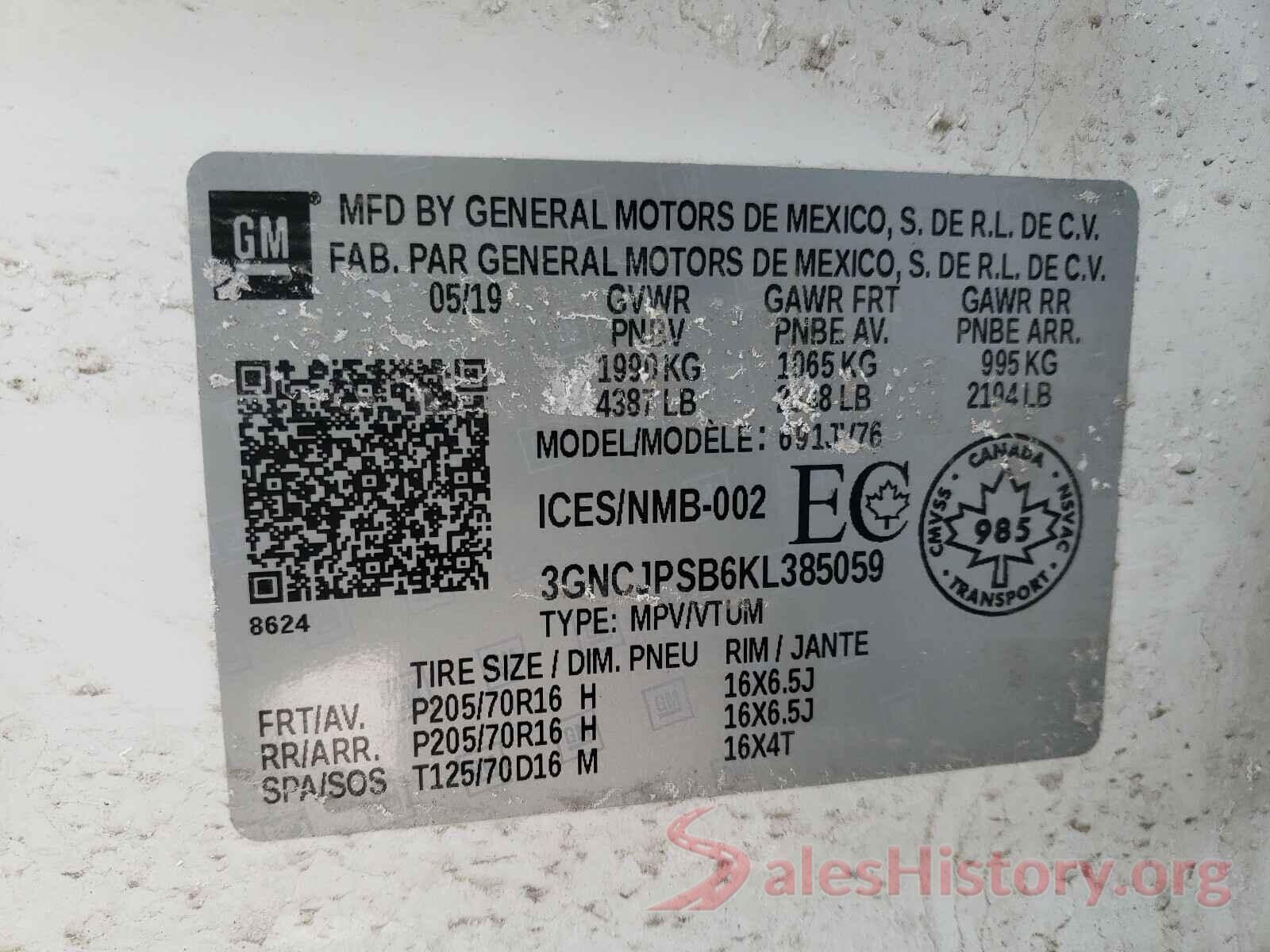 3GNCJPSB6KL385059 2019 CHEVROLET TRAX