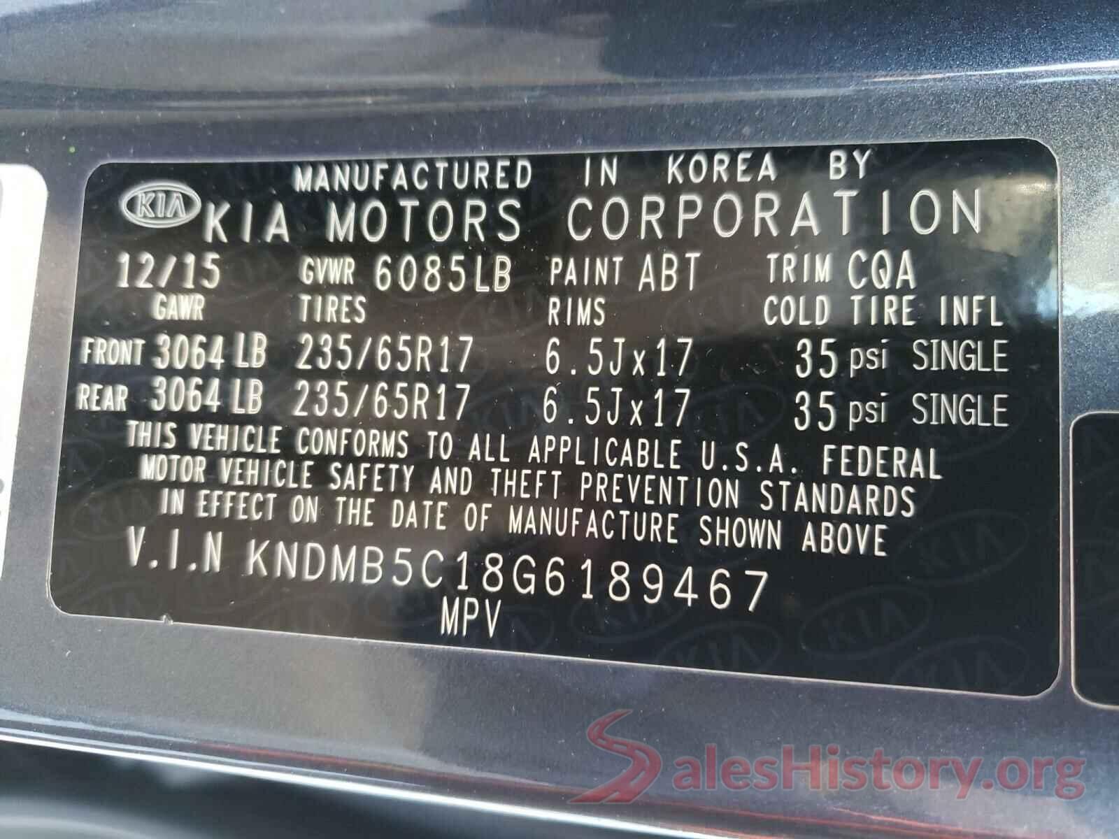 KNDMB5C18G6189467 2016 KIA SEDONA