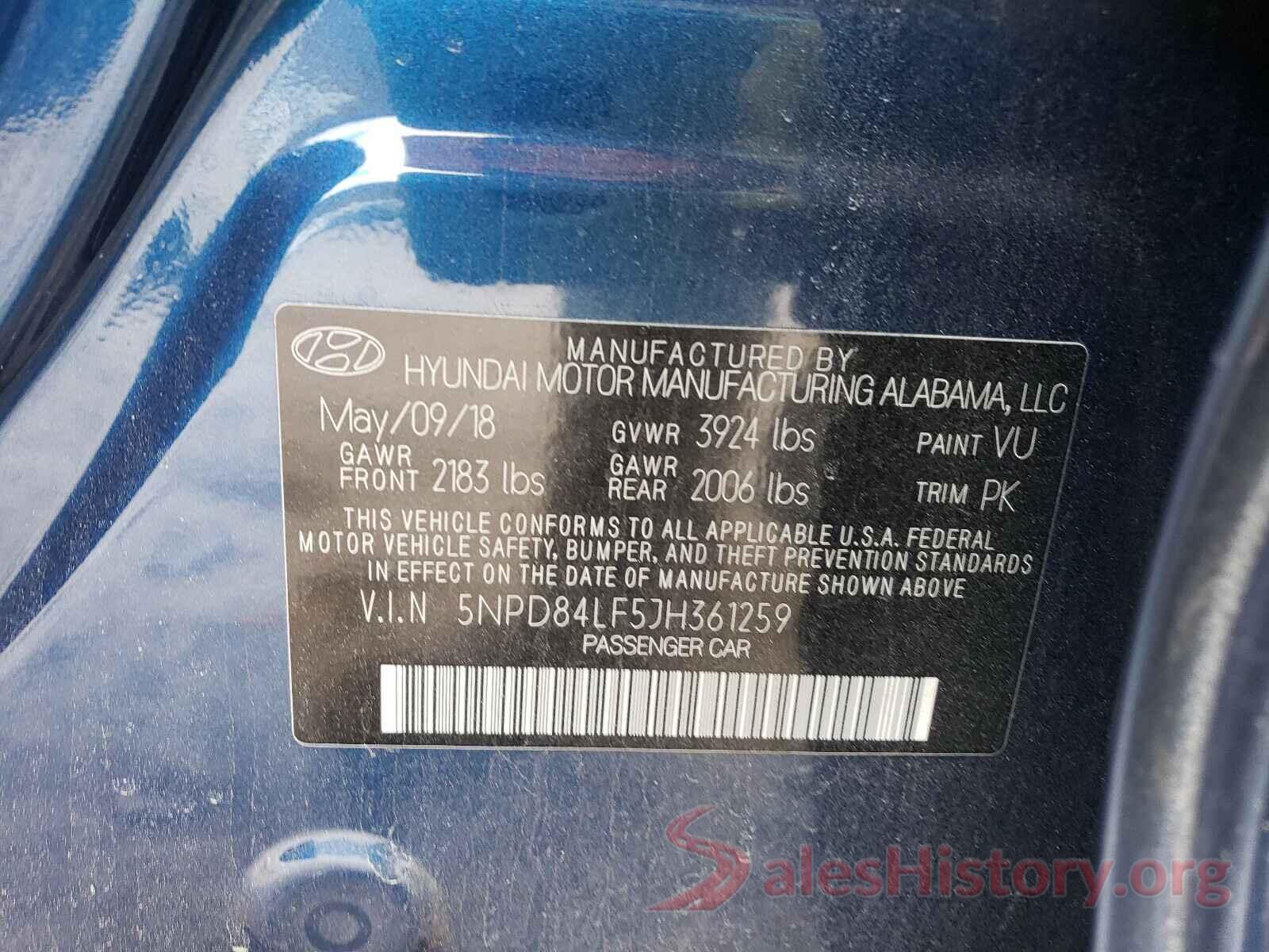 5NPD84LF5JH361259 2018 HYUNDAI ELANTRA