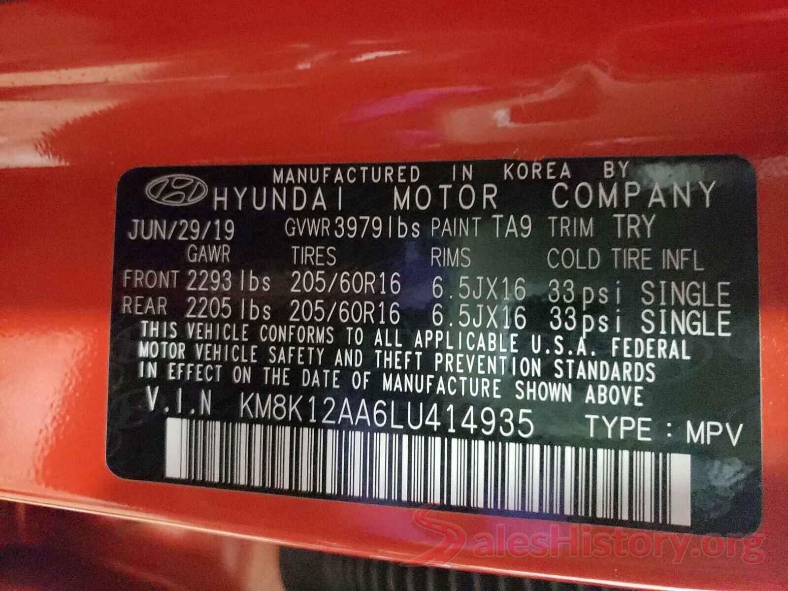 KM8K12AA6LU414935 2020 HYUNDAI KONA