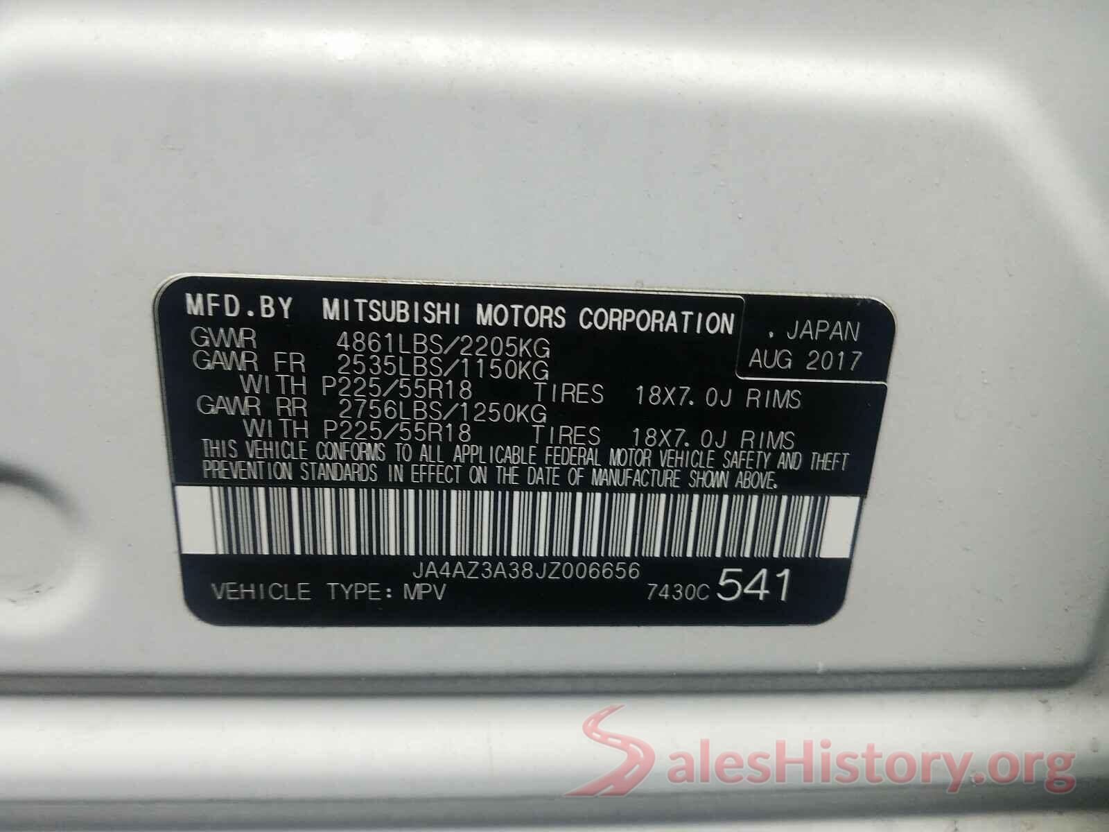 JA4AZ3A38JZ006656 2018 MITSUBISHI OUTLANDER