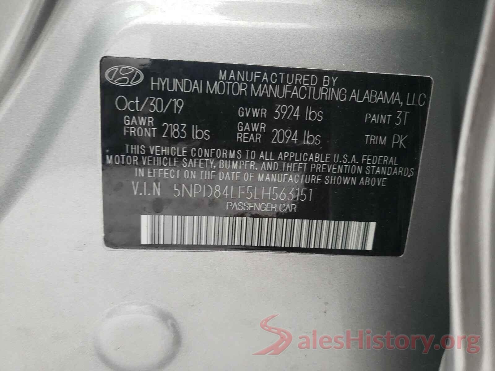 5NPD84LF5LH563151 2020 HYUNDAI ELANTRA