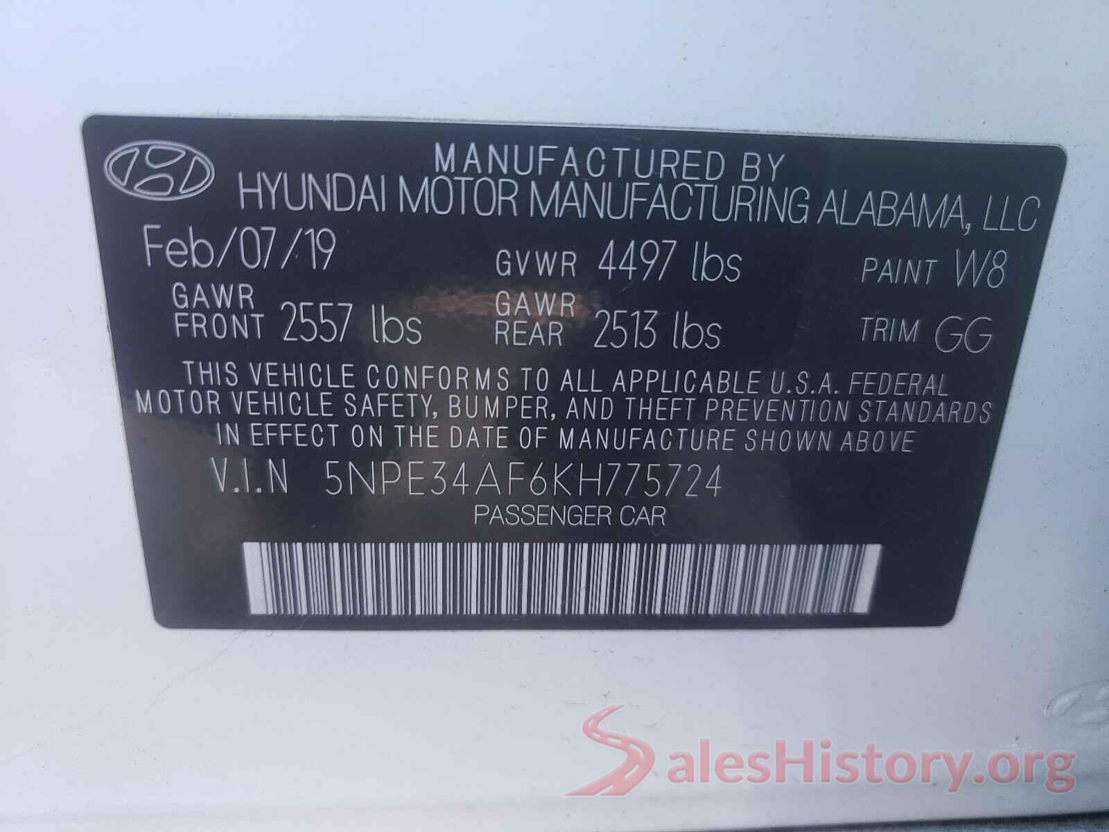 5NPE34AF6KH775724 2019 HYUNDAI SONATA