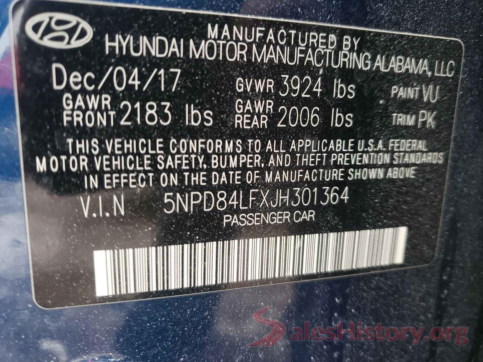 5NPD84LFXJH301364 2018 HYUNDAI ELANTRA