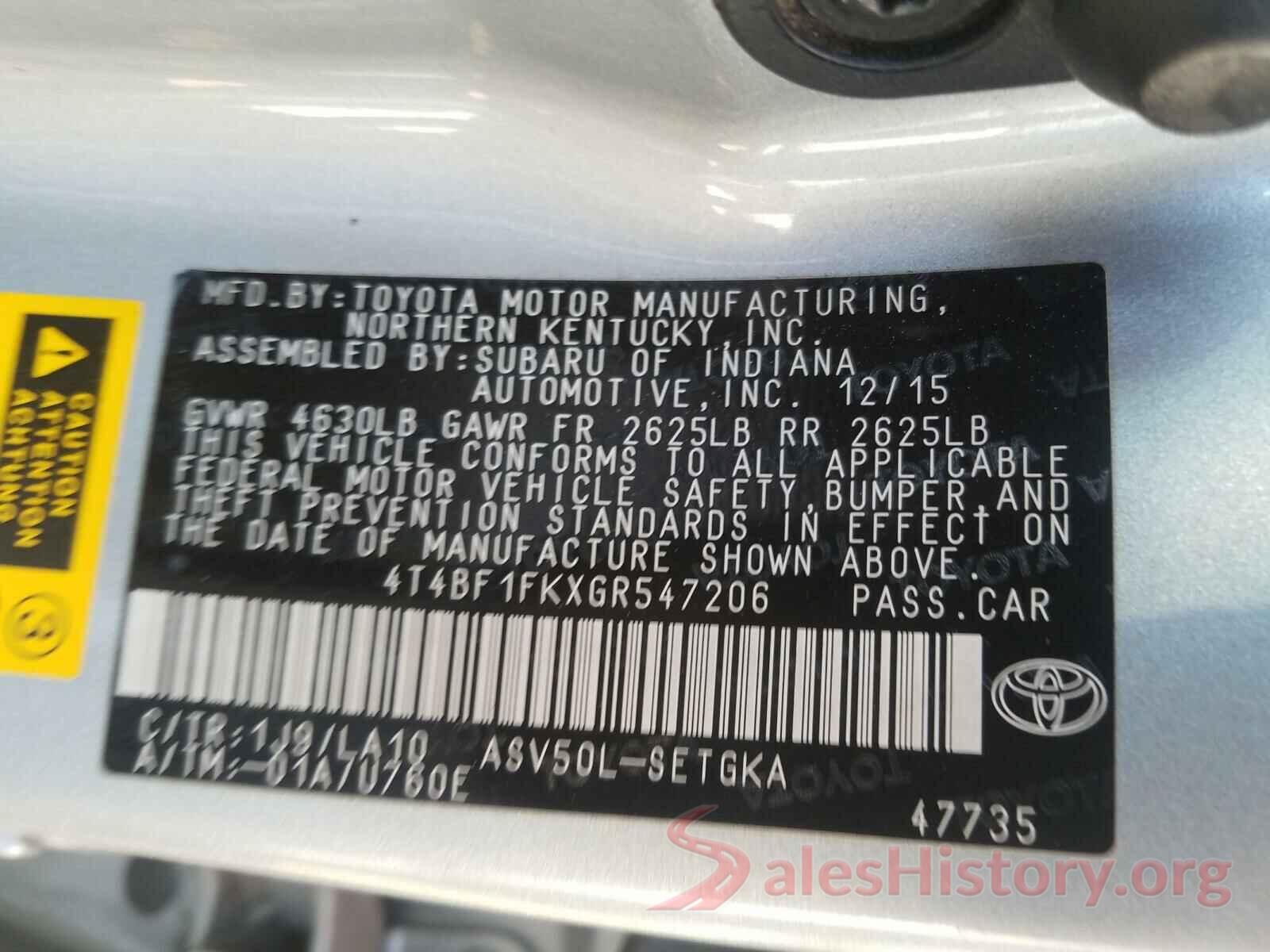 4T4BF1FKXGR547206 2016 TOYOTA CAMRY