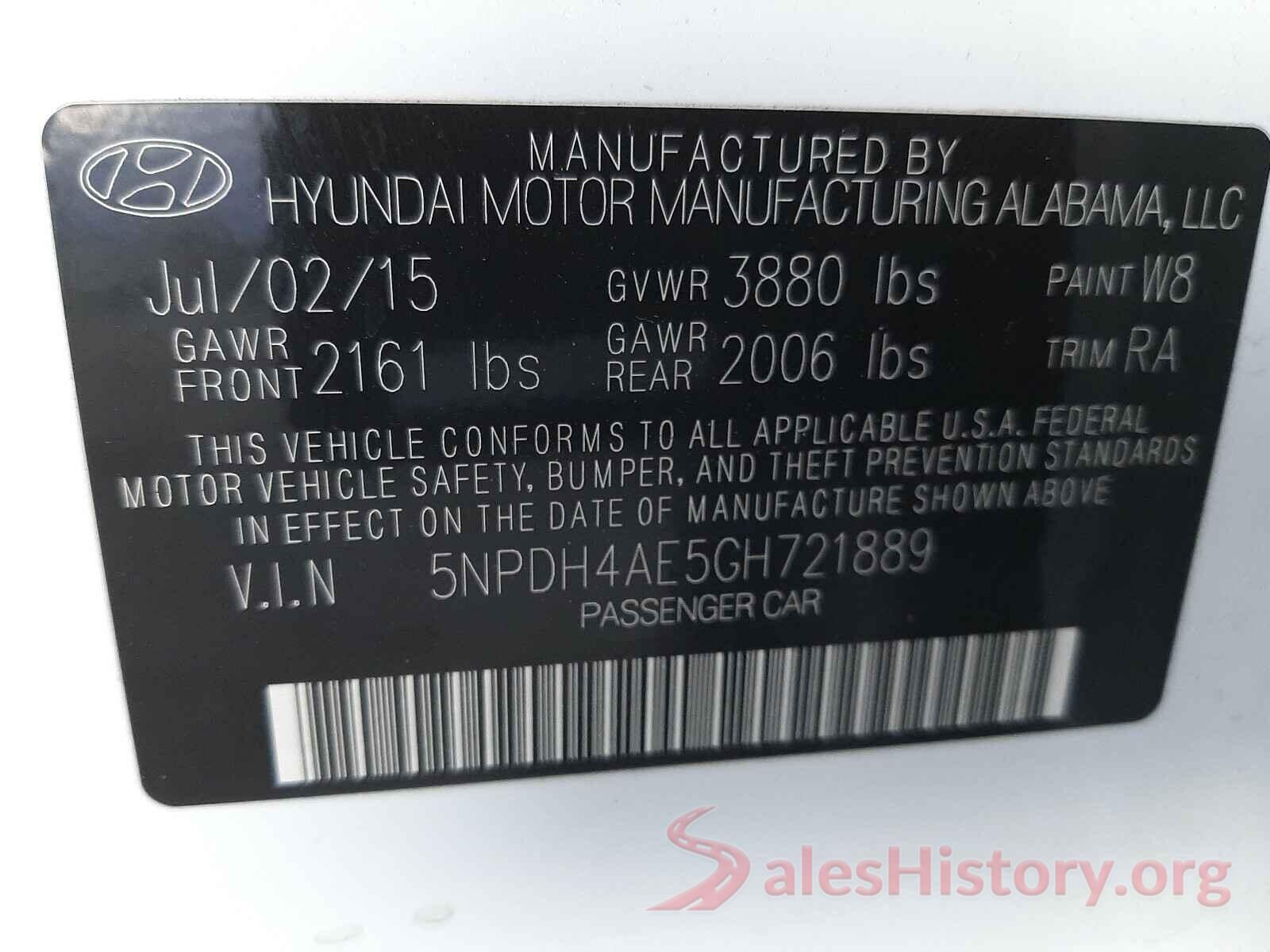 5NPDH4AE5GH721889 2016 HYUNDAI ELANTRA