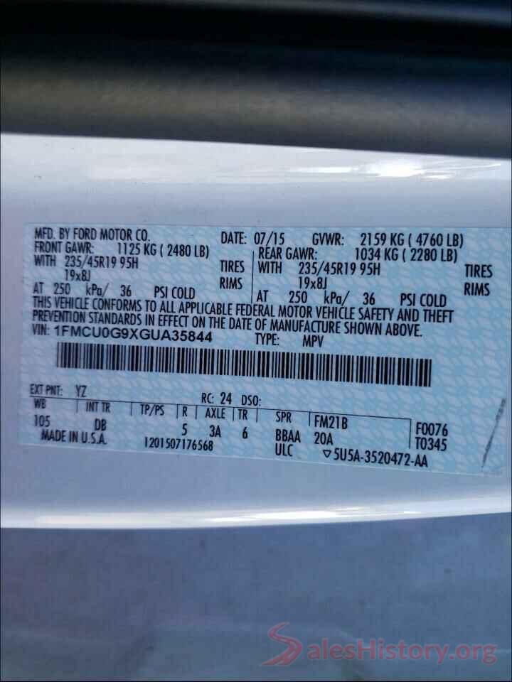 1FMCU0G9XGUA35844 2016 FORD ESCAPE