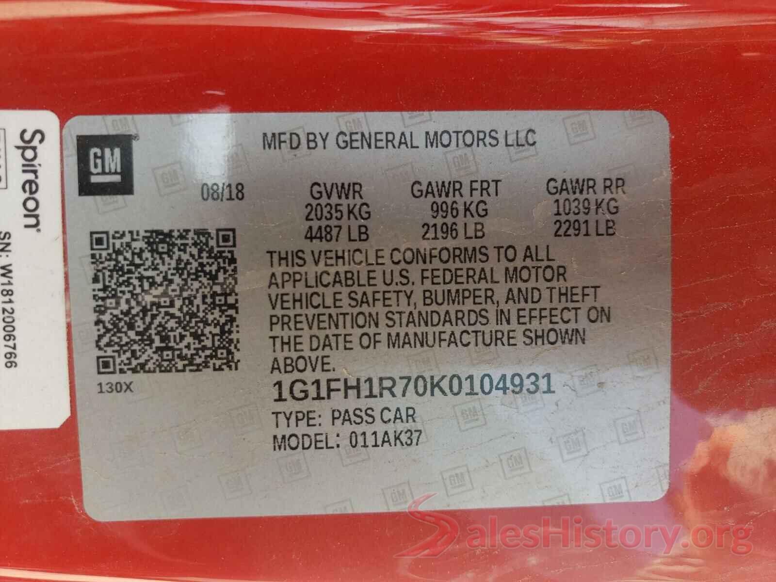 1G1FH1R70K0104931 2019 CHEVROLET CAMARO