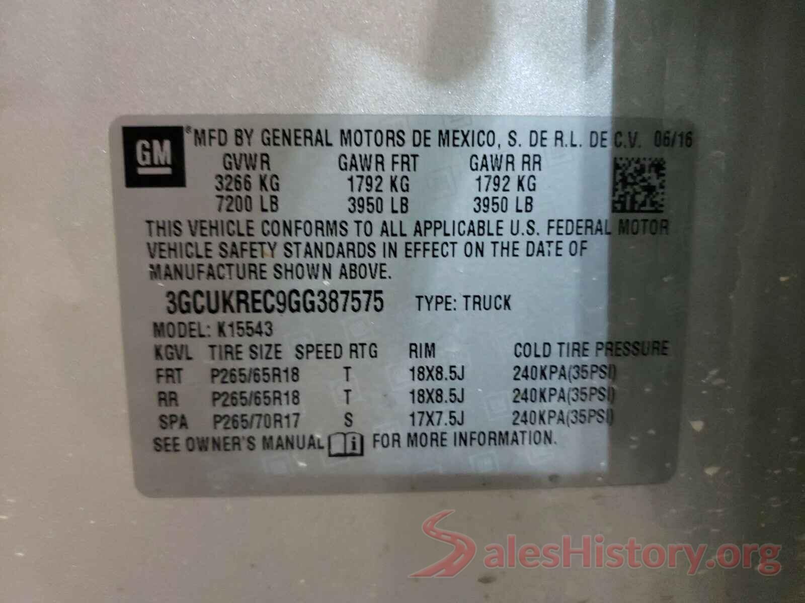 3GCUKREC9GG387575 2016 CHEVROLET SILVERADO