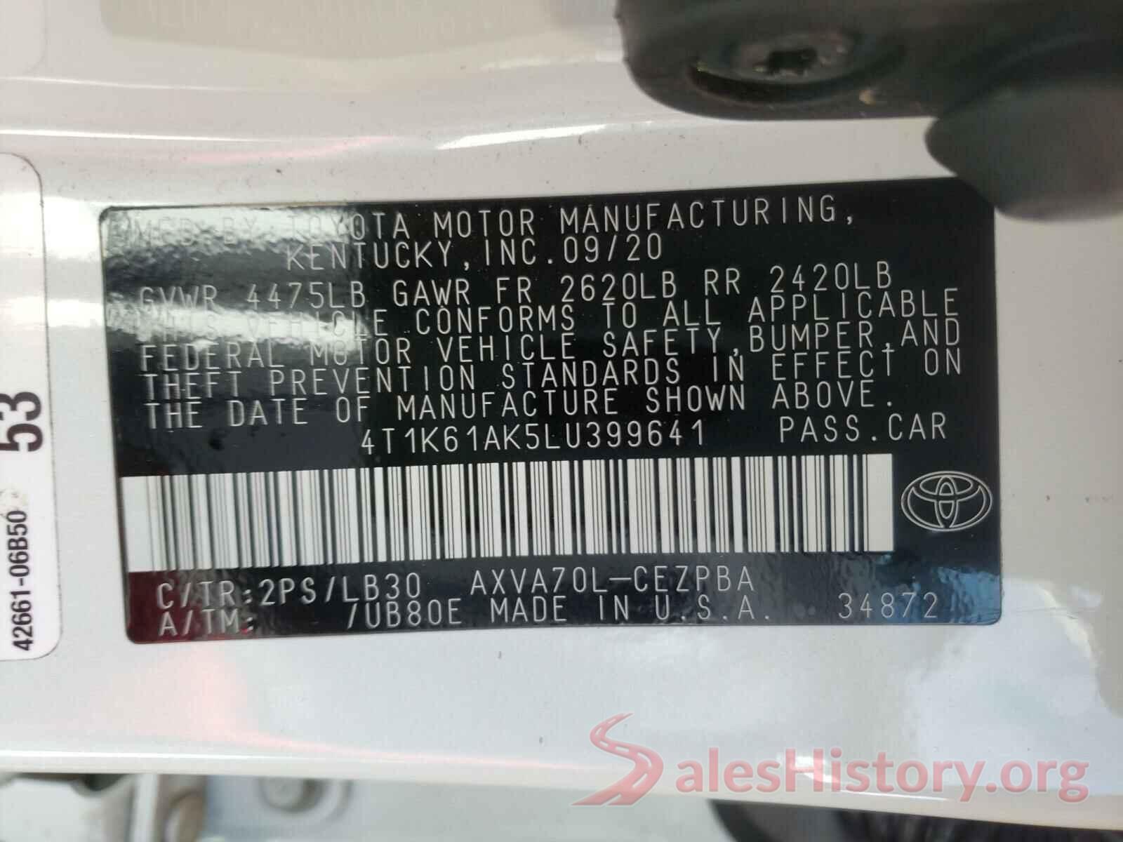 4T1K61AK5LU399641 2020 TOYOTA CAMRY