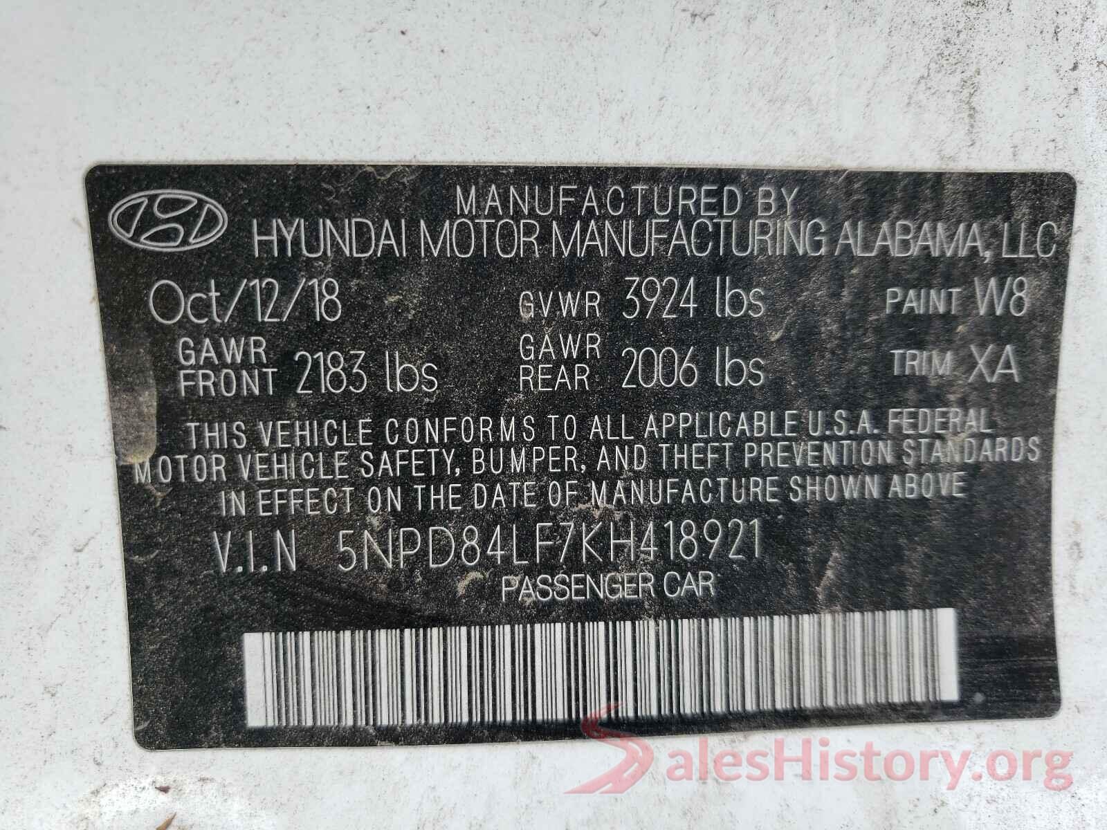 5NPD84LF7KH418921 2019 HYUNDAI ELANTRA