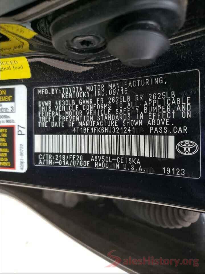 4T1BF1FK6HU321241 2017 TOYOTA CAMRY