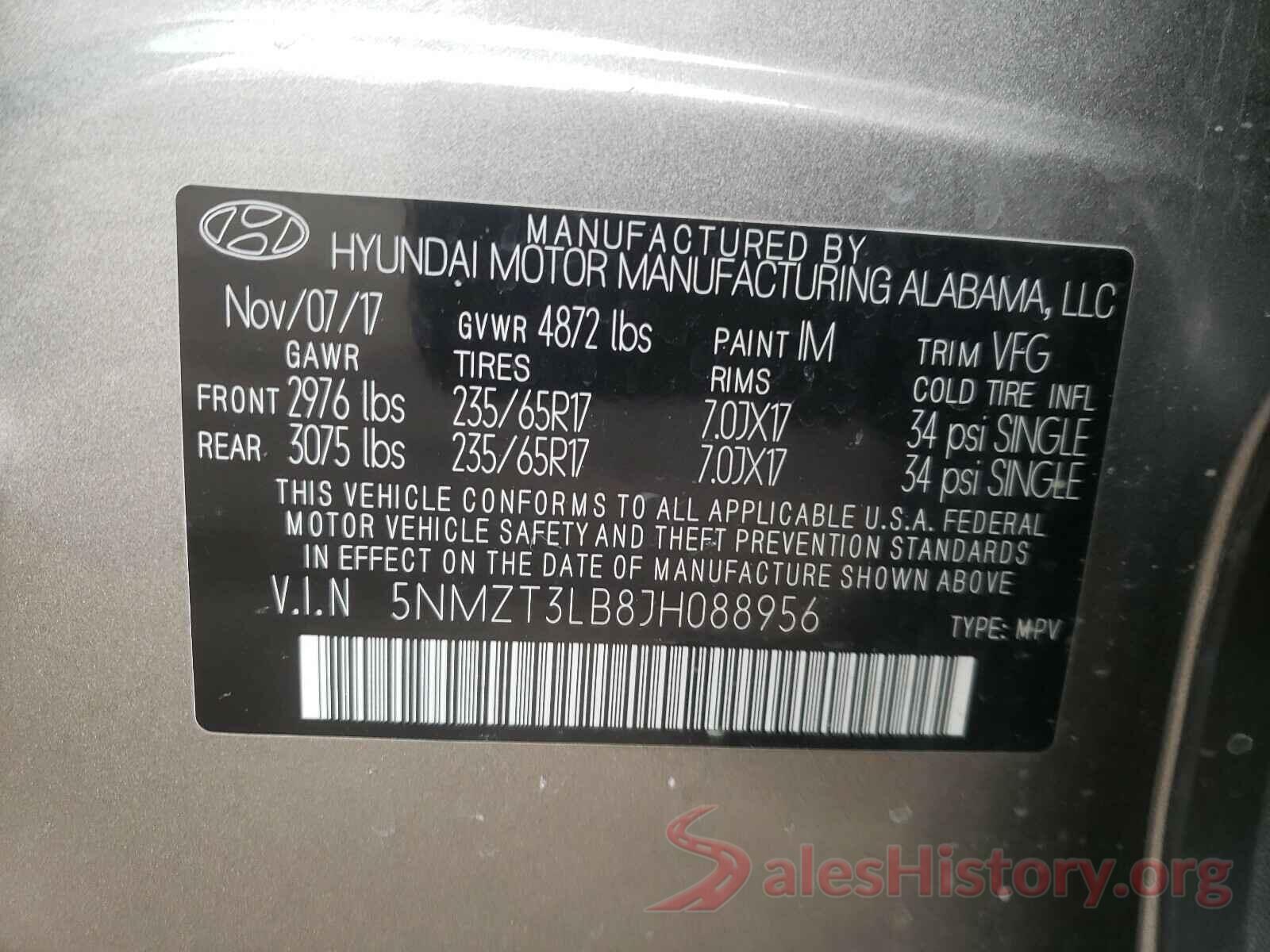 5NMZT3LB8JH088956 2018 HYUNDAI SANTA FE