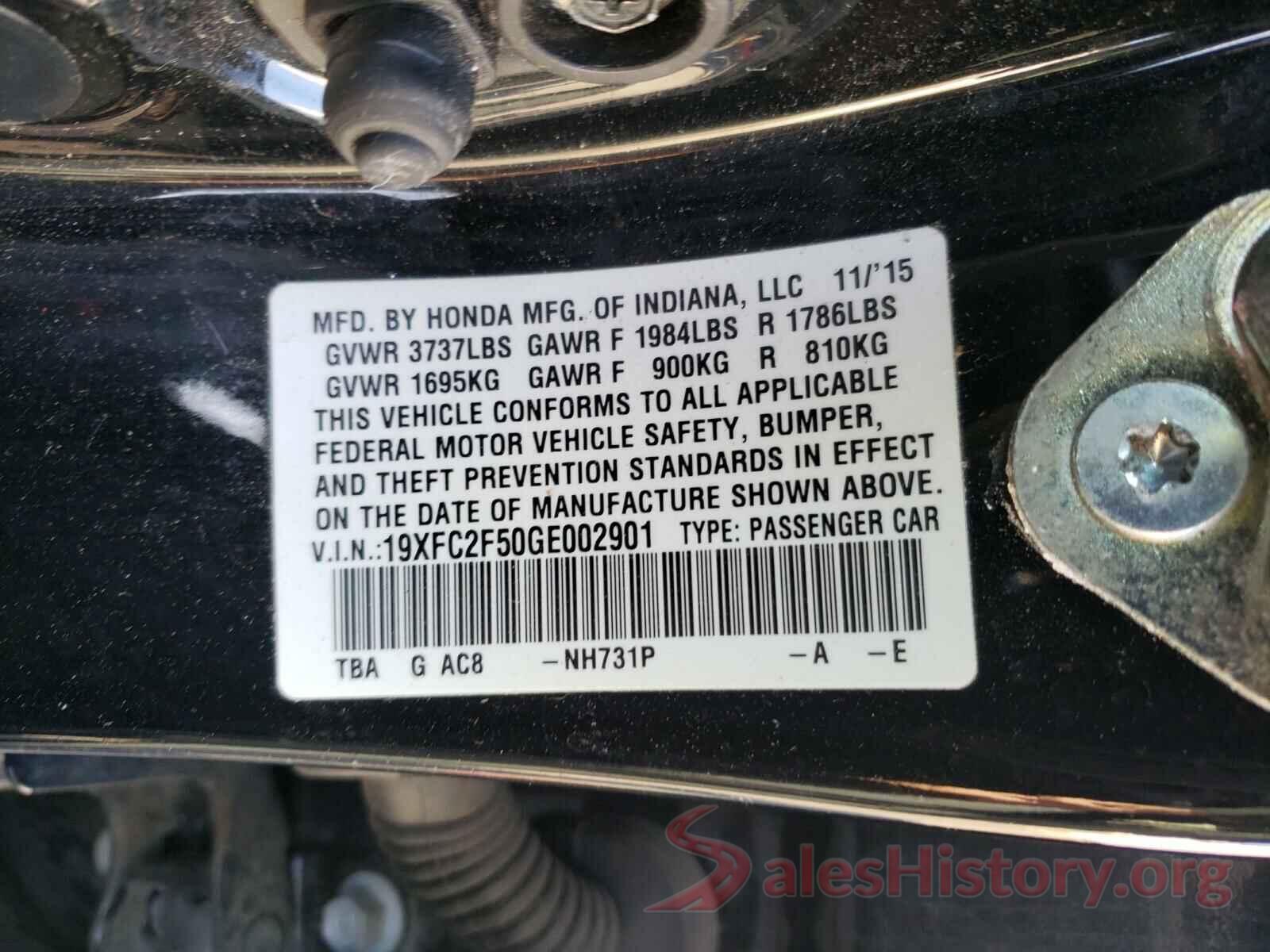 19XFC2F50GE002901 2016 HONDA CIVIC