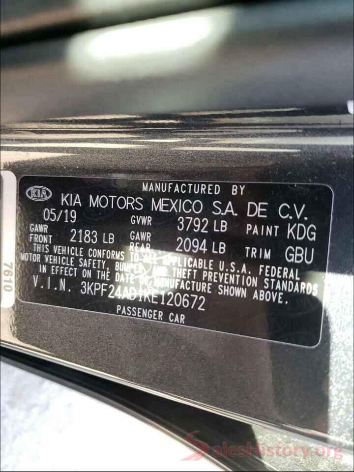 3KPF24AD1KE120672 2019 KIA FORTE