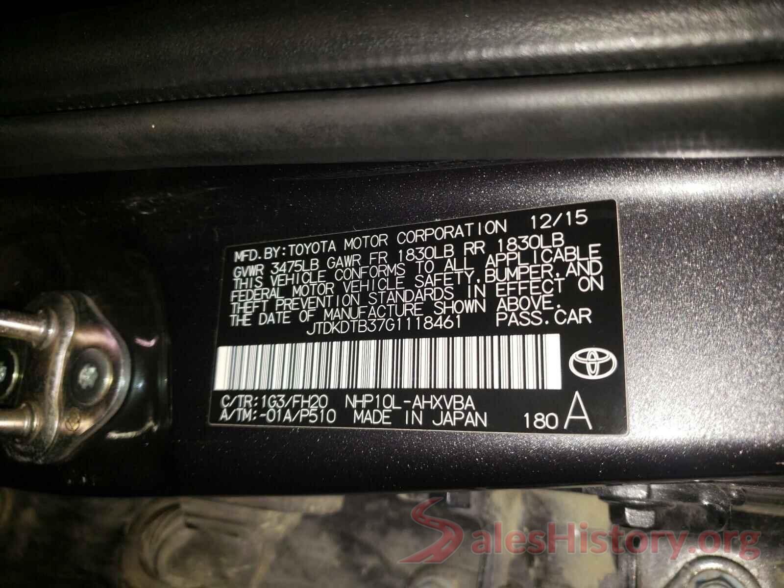 JTDKDTB37G1118461 2016 TOYOTA PRIUS