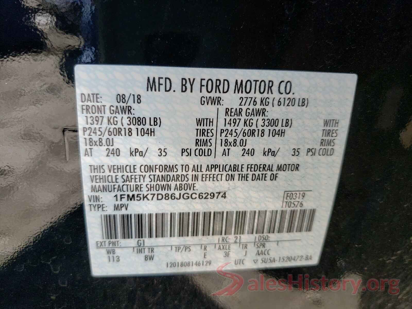 1FM5K7D86JGC62974 2018 FORD EXPLORER