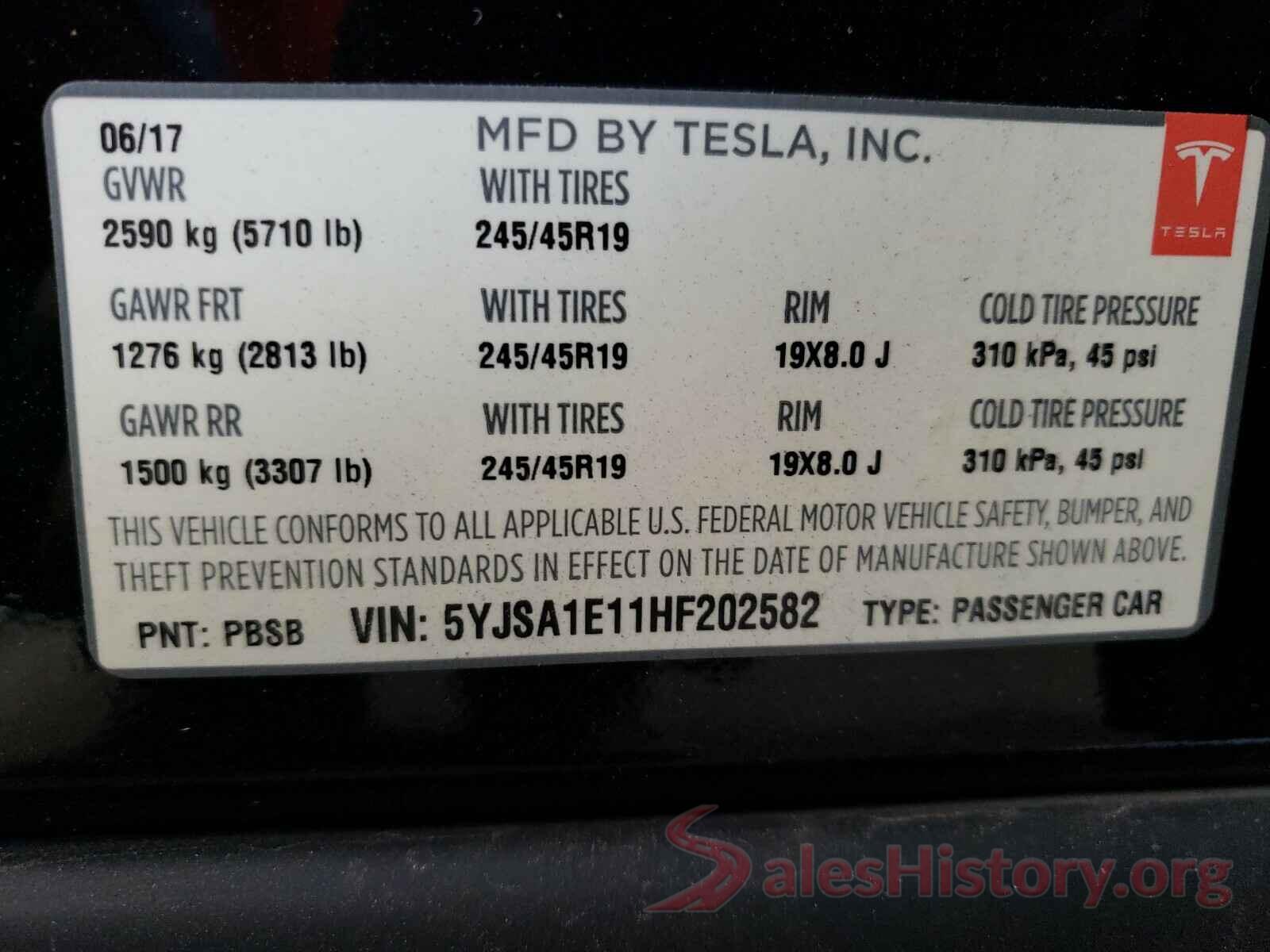 5YJSA1E11HF202582 2017 TESLA MODEL S