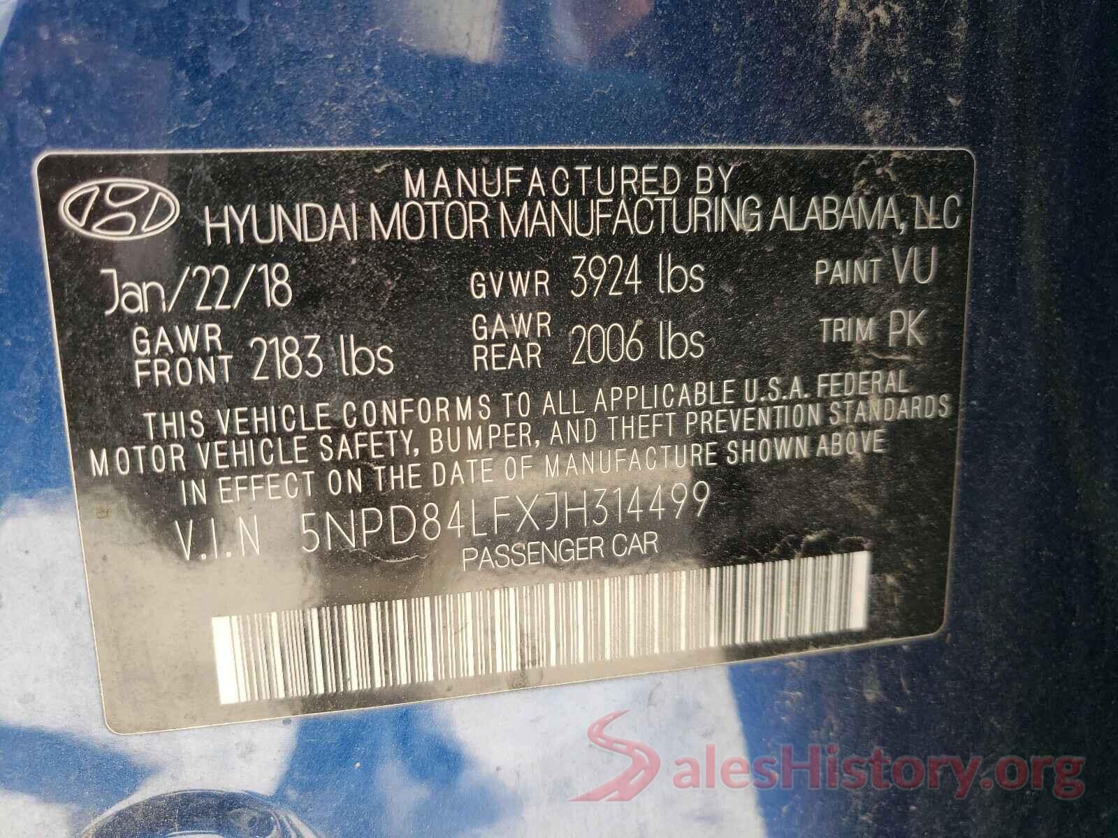 5NPD84LFXJH314499 2018 HYUNDAI ELANTRA