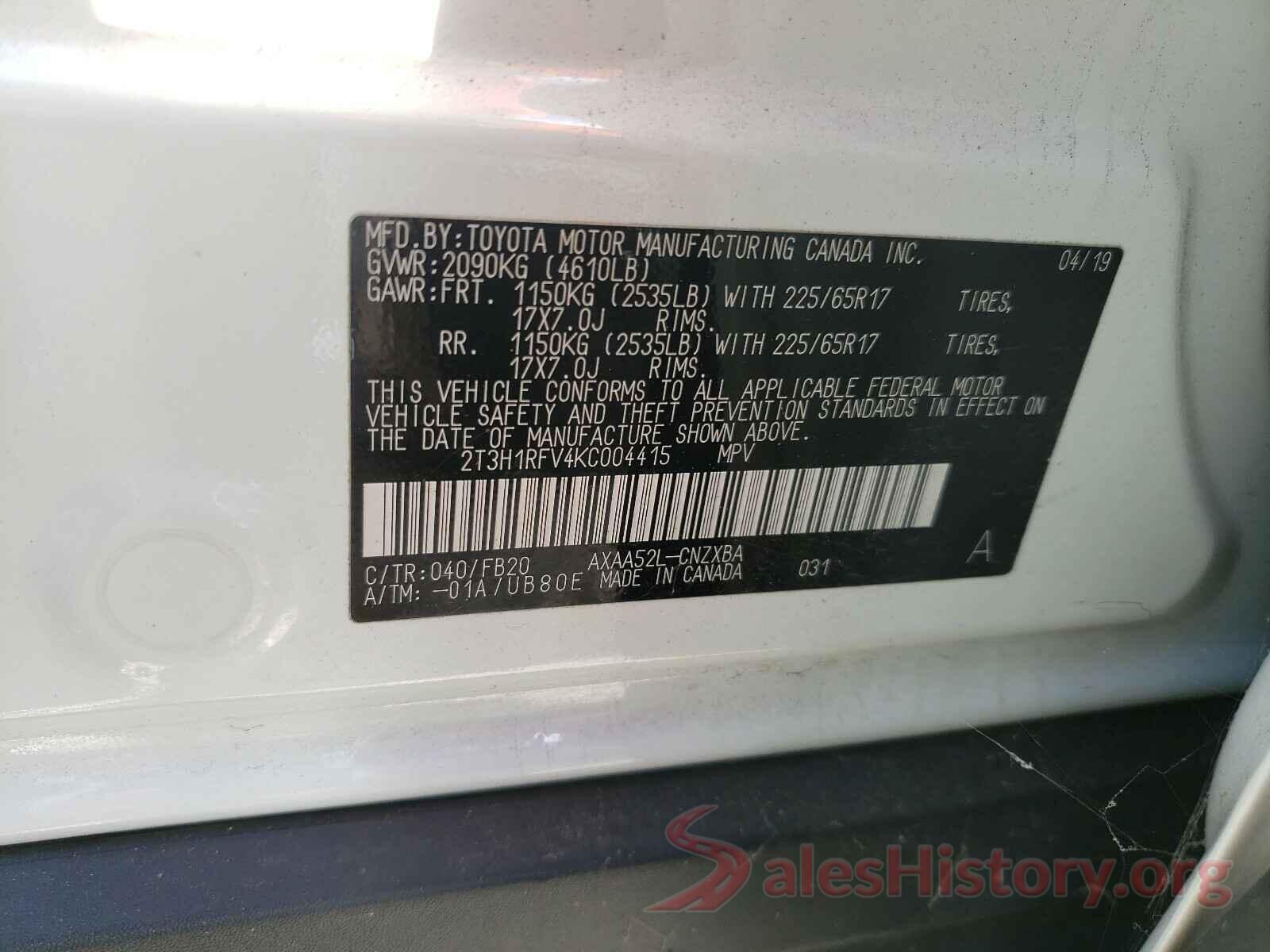 2T3H1RFV4KC004415 2019 TOYOTA RAV4