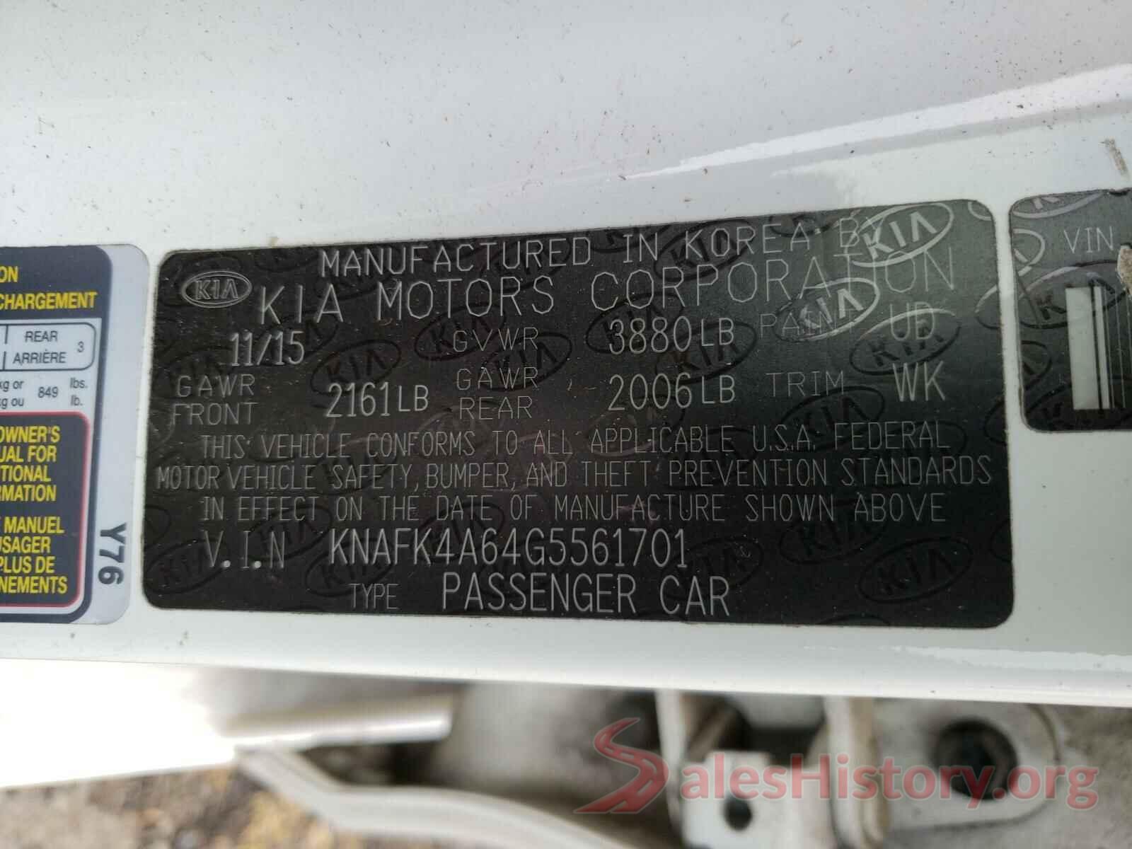 KNAFK4A64G5561701 2016 KIA FORTE