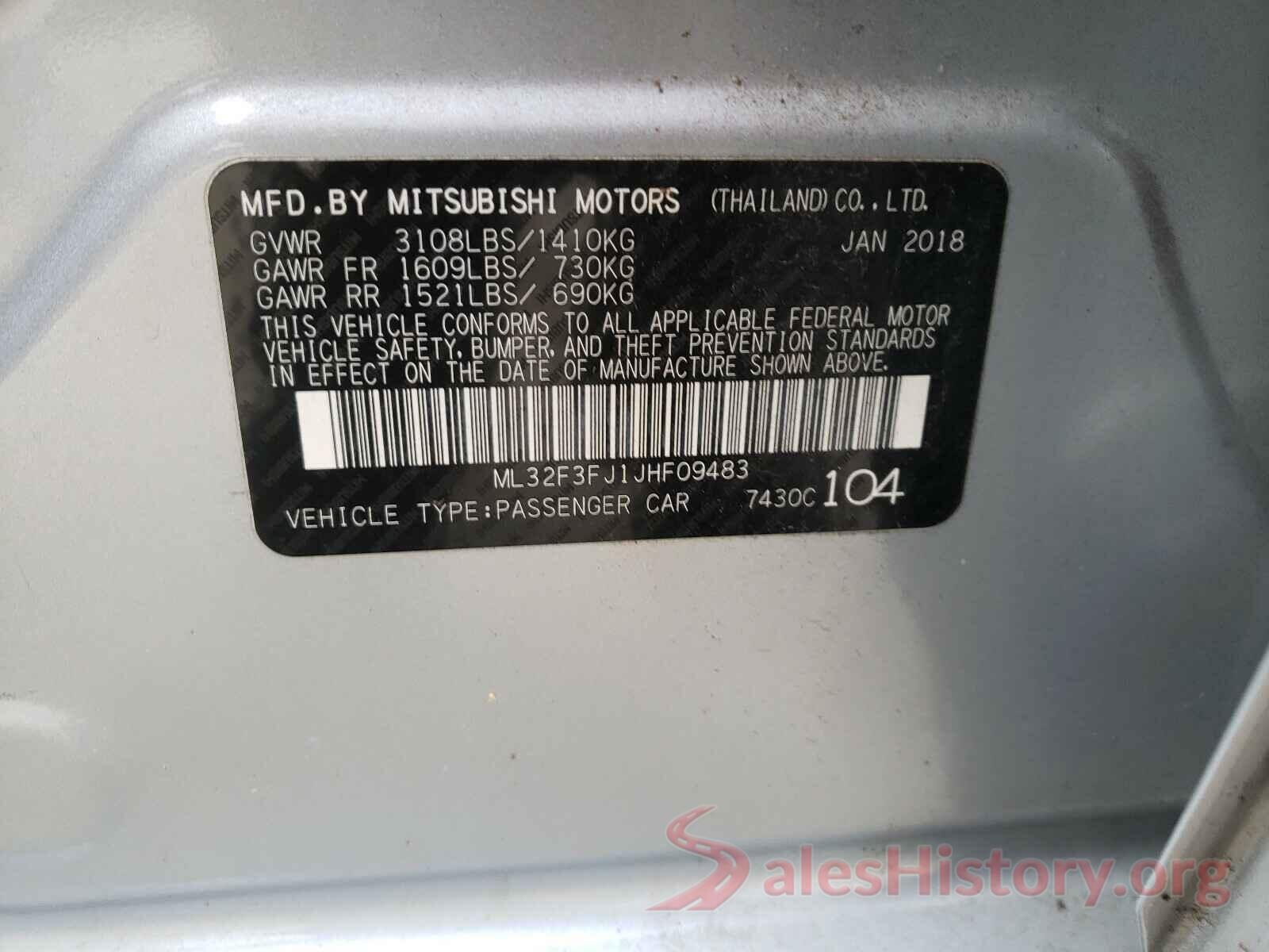 ML32F3FJ1JHF09483 2018 MITSUBISHI MIRAGE