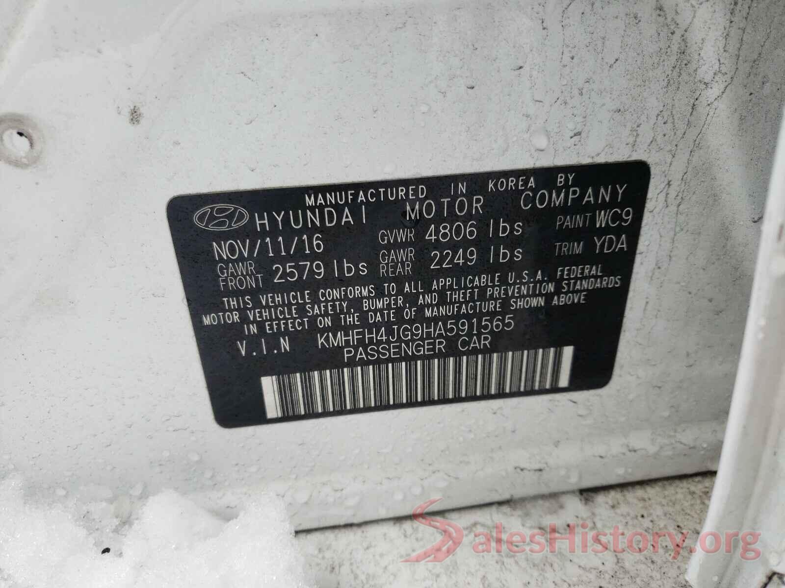 KMHFH4JG9HA591565 2017 HYUNDAI AZERA