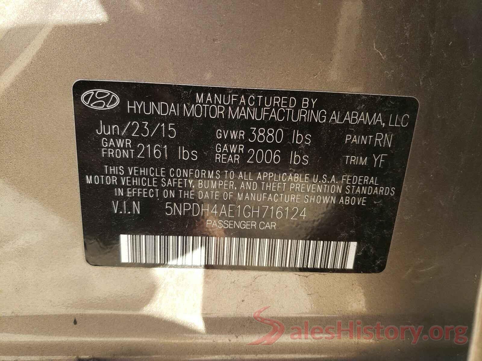 5NPDH4AE1GH716124 2016 HYUNDAI ELANTRA