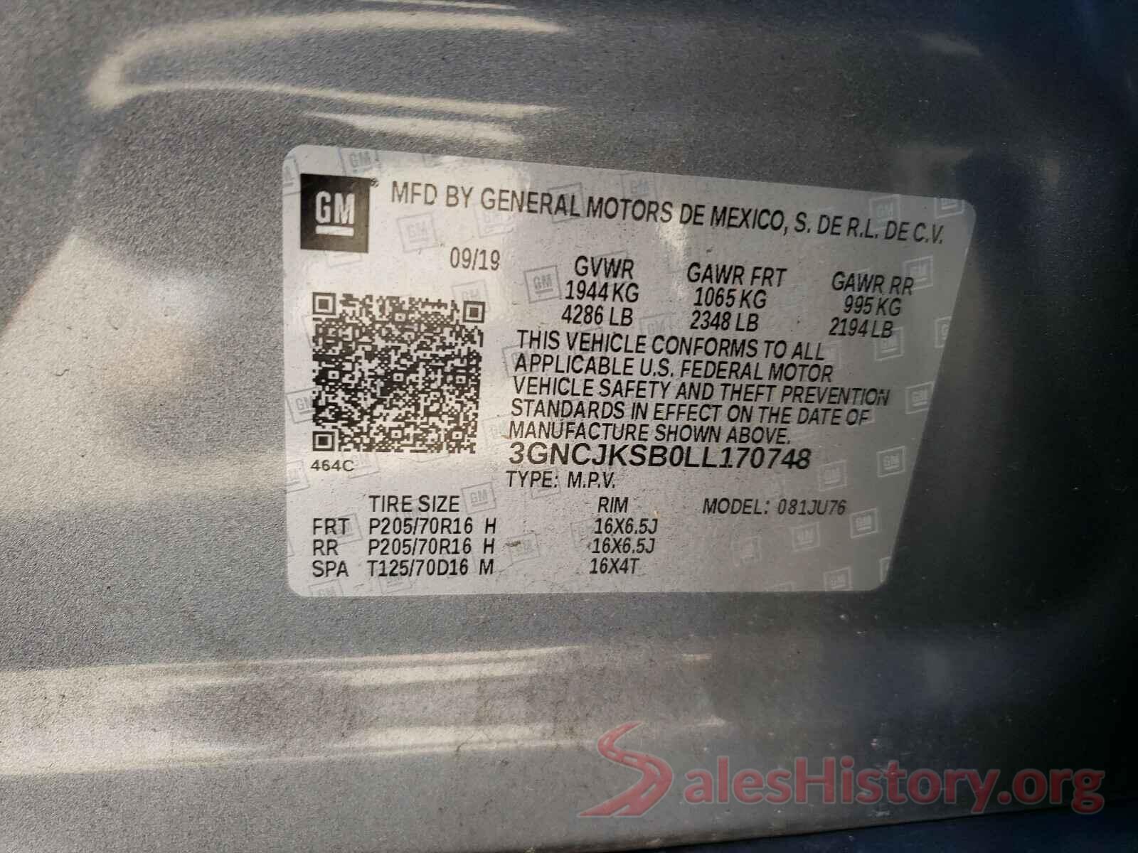 3GNCJKSB0LL170748 2020 CHEVROLET TRAX