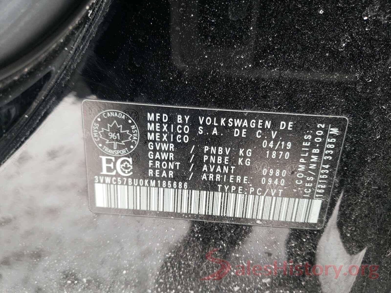 3VWC57BU0KM185686 2019 VOLKSWAGEN JETTA