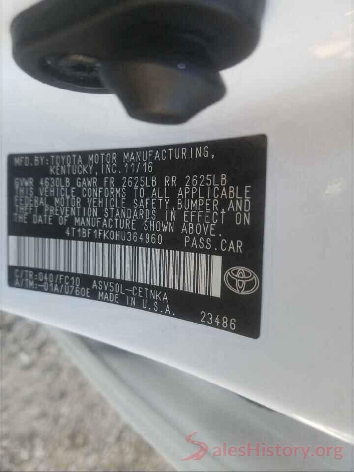 4T1BF1FK0HU364960 2017 TOYOTA CAMRY