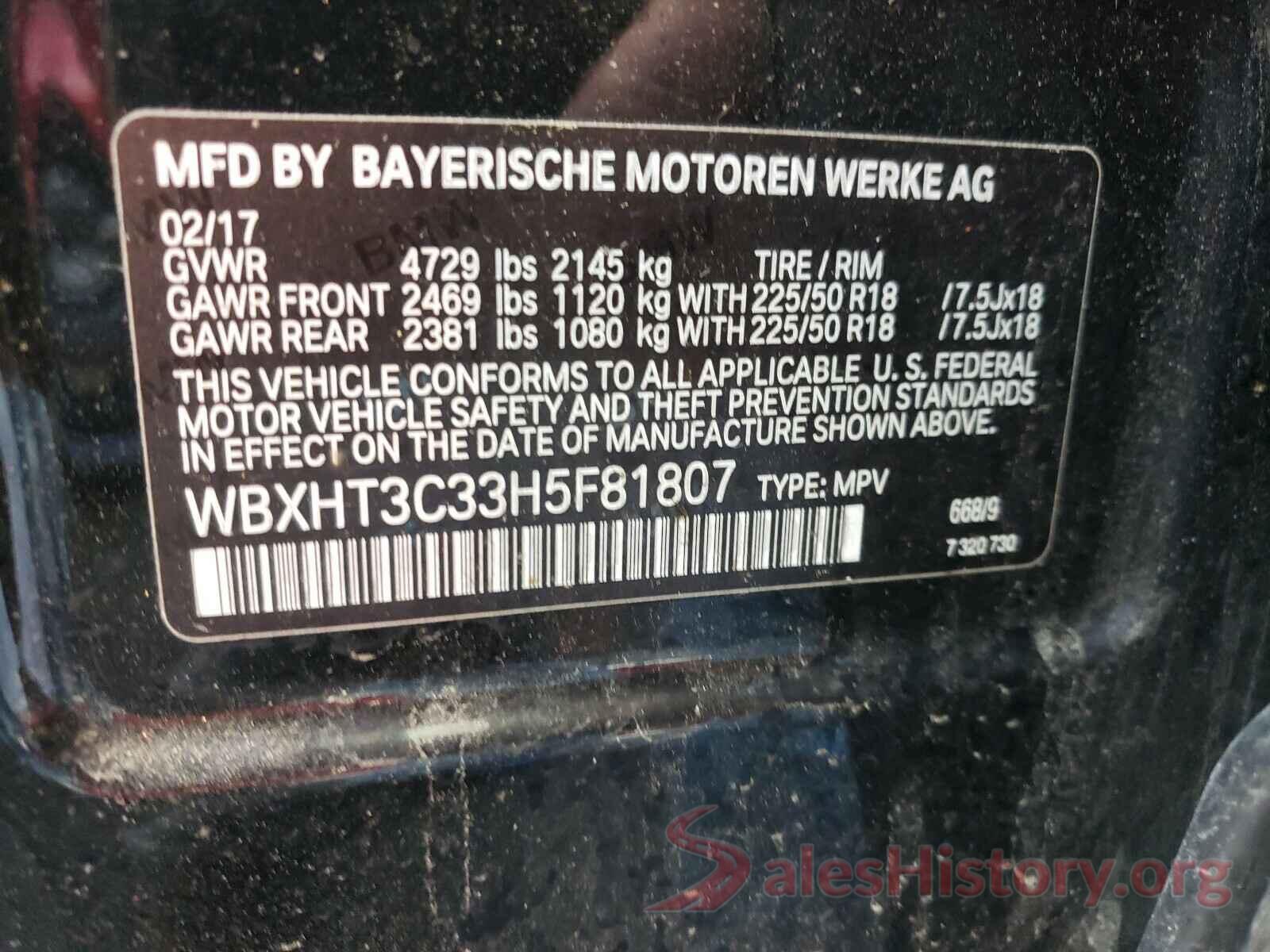 WBXHT3C33H5F81807 2017 BMW X1