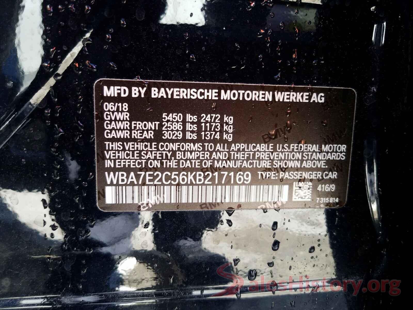 WBA7E2C56KB217169 2019 BMW 7 SERIES