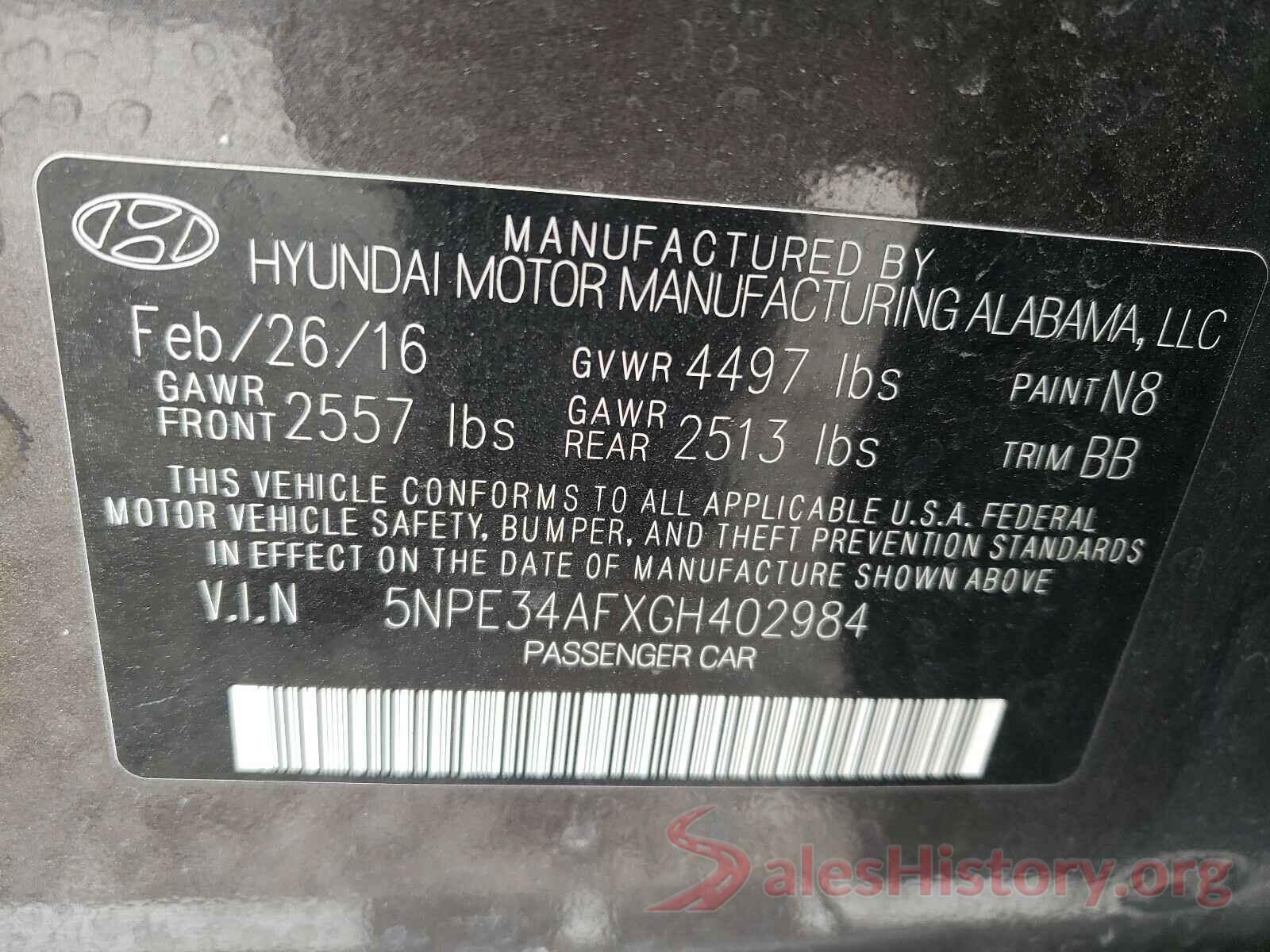 5NPE34AFXGH402984 2016 HYUNDAI SONATA