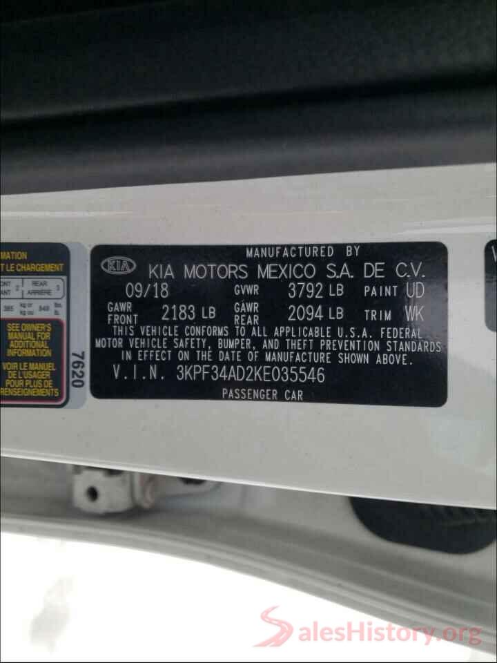 3KPF34AD2KE035546 2019 KIA FORTE