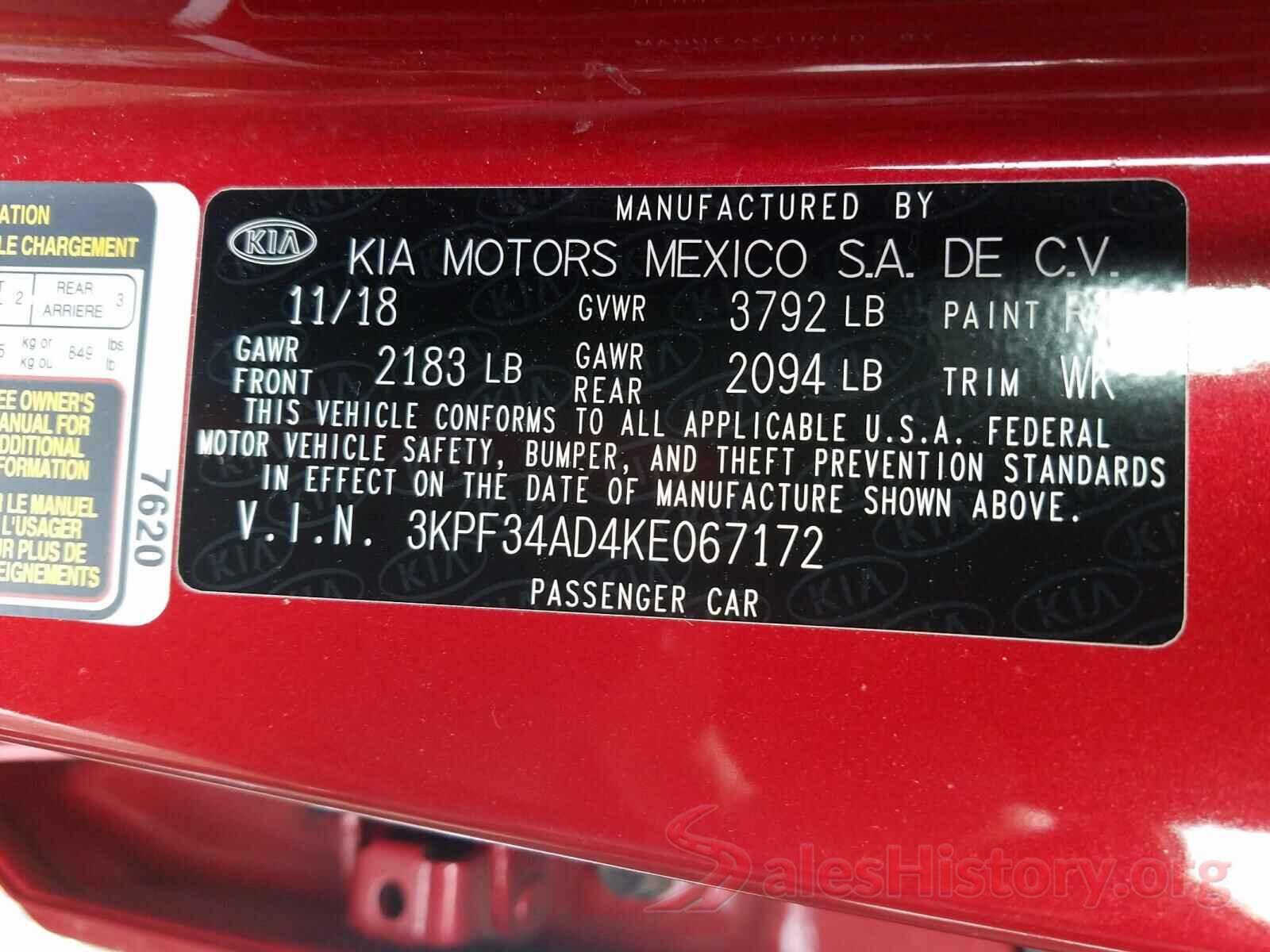 3KPF34AD4KE067172 2019 KIA FORTE