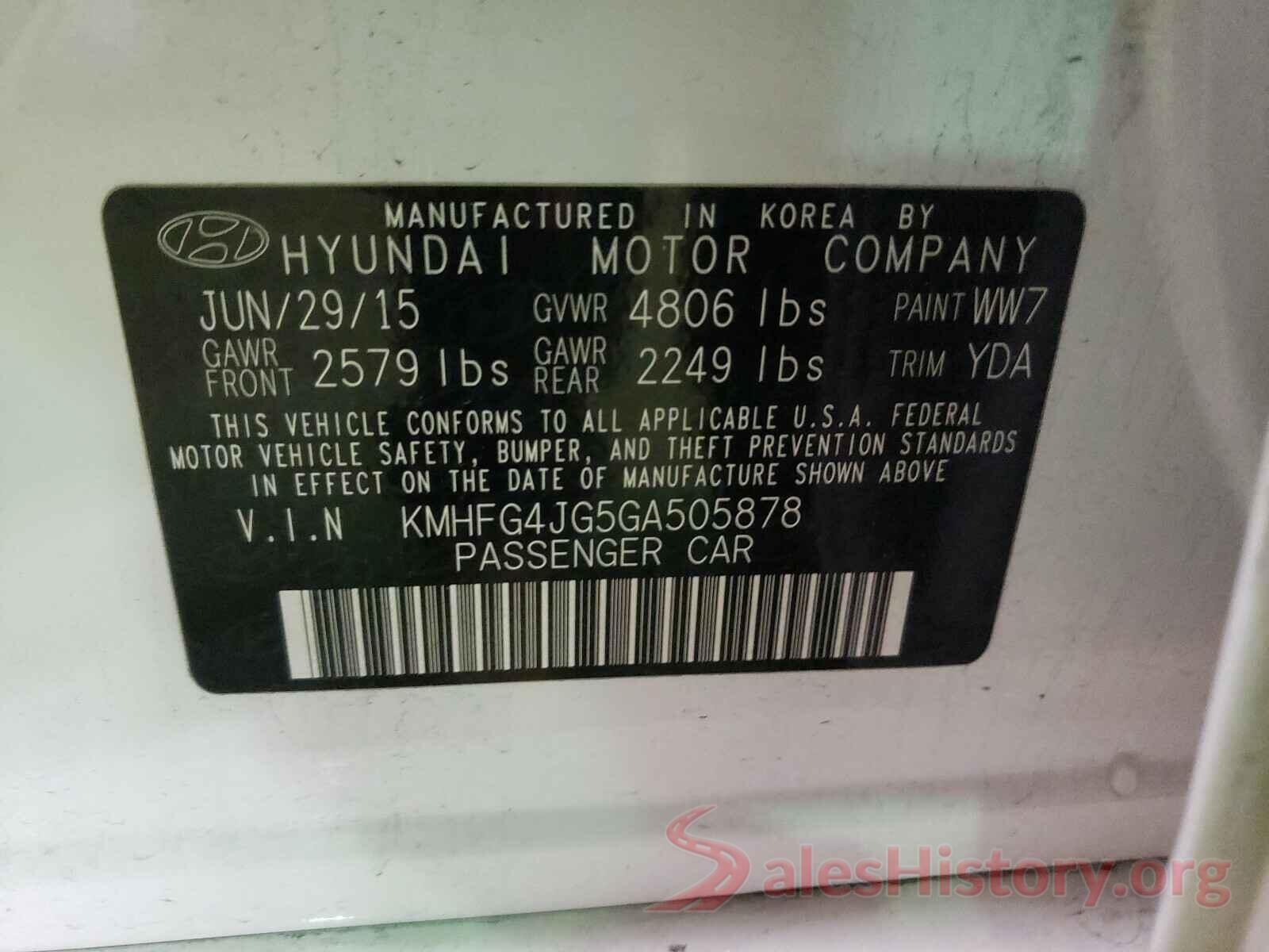 KMHFG4JG5GA505878 2016 HYUNDAI AZERA