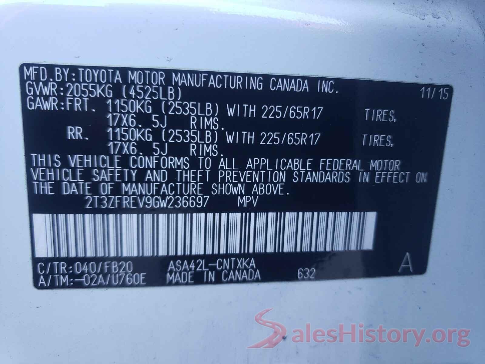 2T3ZFREV9GW236697 2016 TOYOTA RAV4