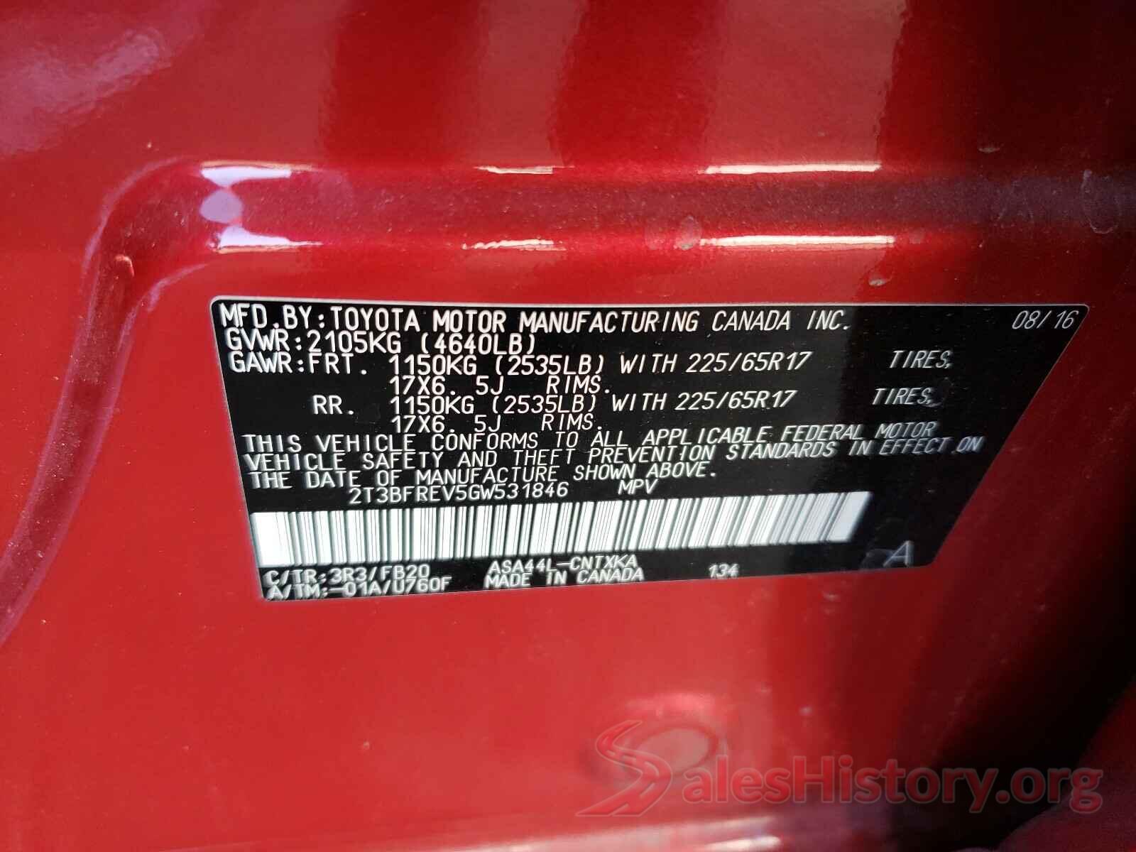 2T3BFREV5GW531846 2016 TOYOTA RAV4