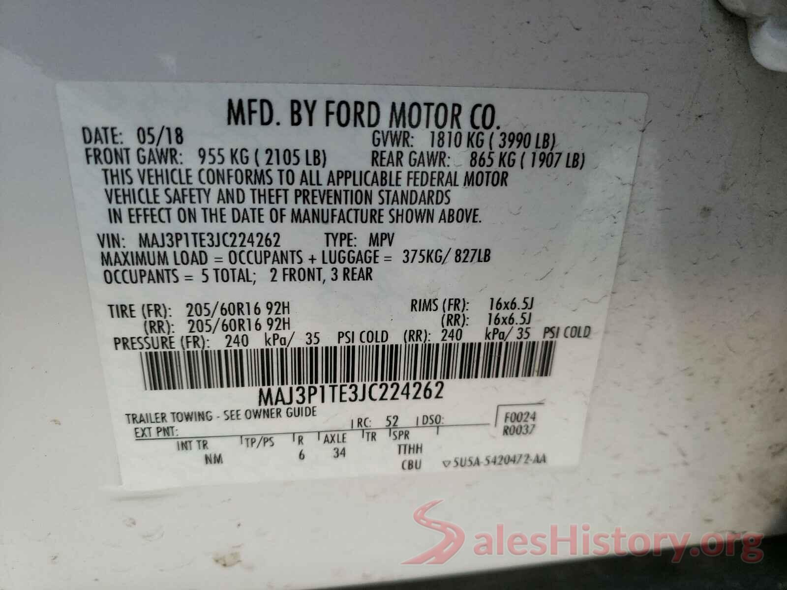 MAJ3P1TE3JC224262 2018 FORD ALL OTHER