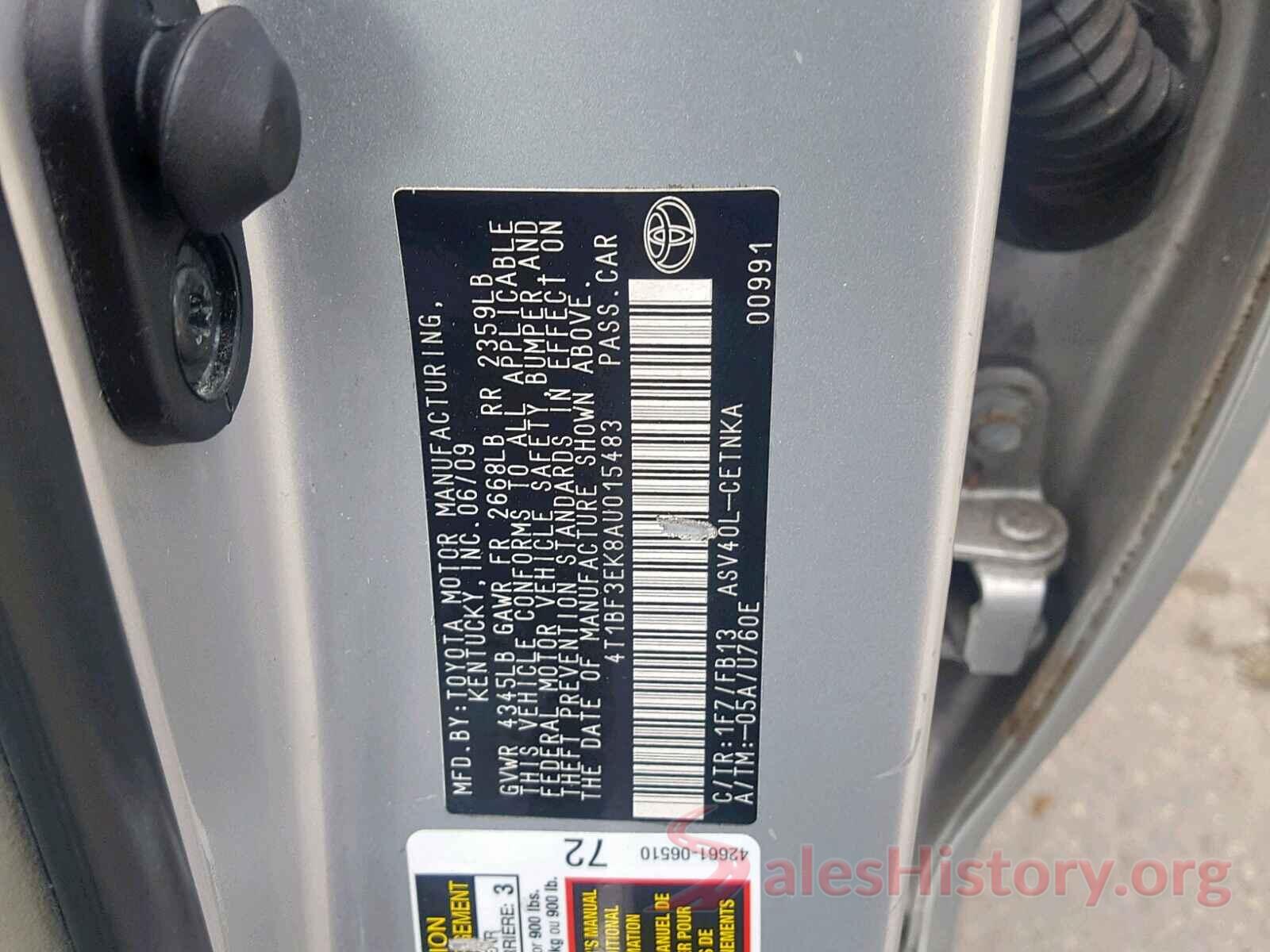 4T1BF3EK8AU015483 2010 TOYOTA CAMRY BASE