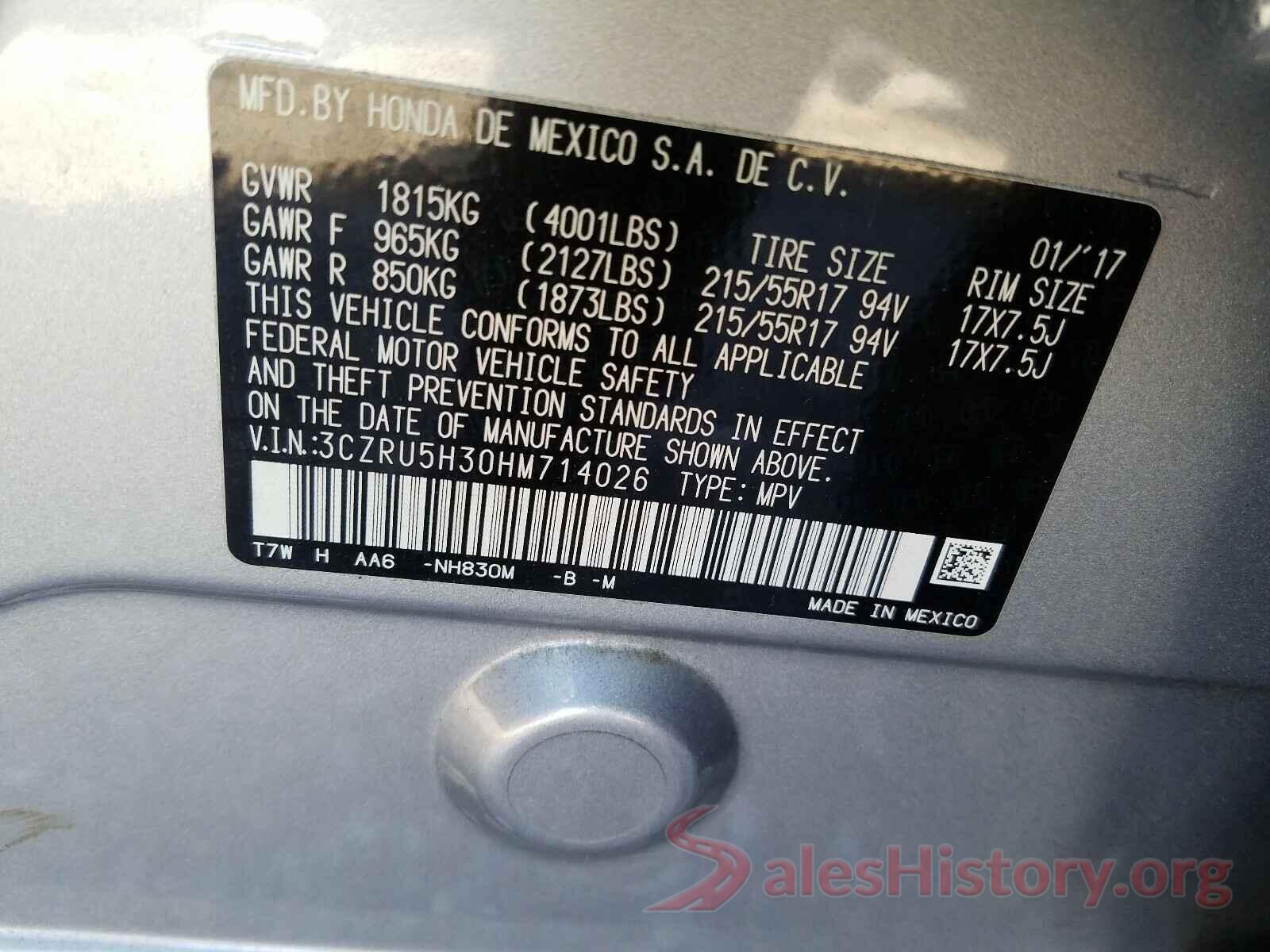 3CZRU5H30HM714026 2017 HONDA HR-V