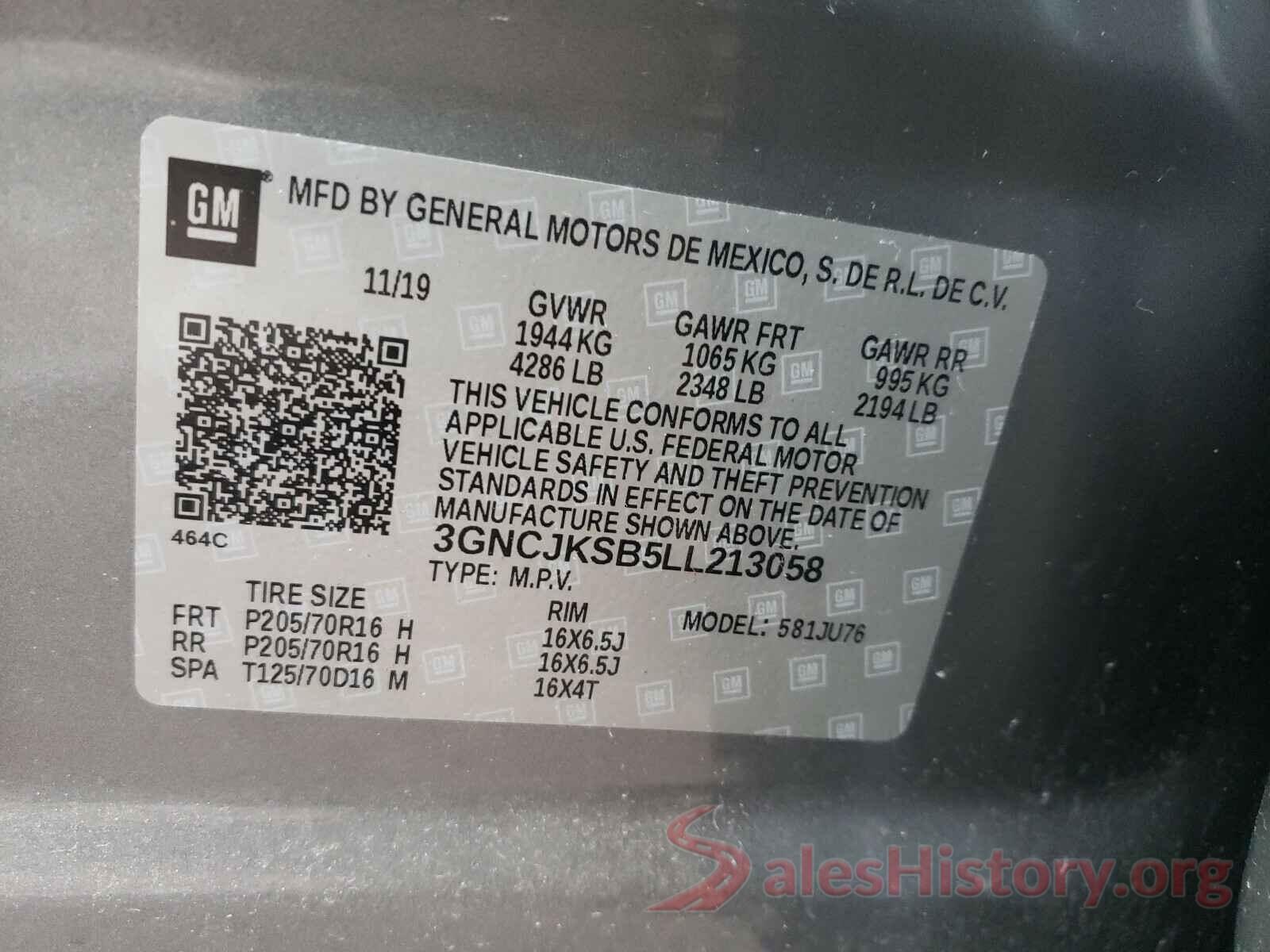 3GNCJKSB5LL213058 2020 CHEVROLET TRAX